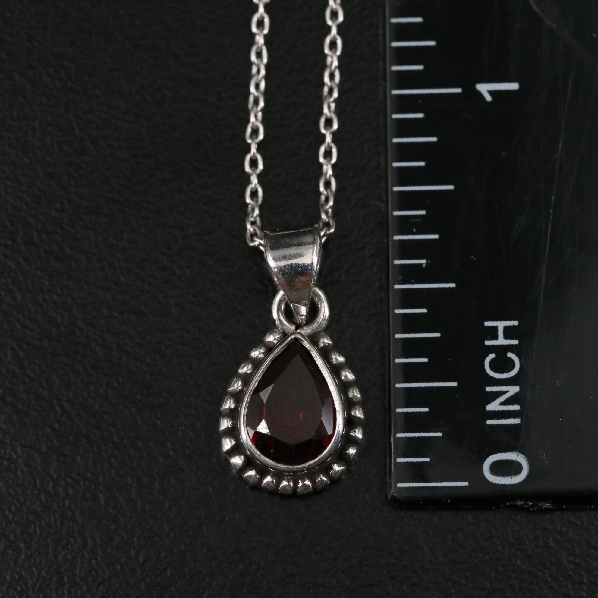 Sterling Garnet Teardrop Pendant Necklace