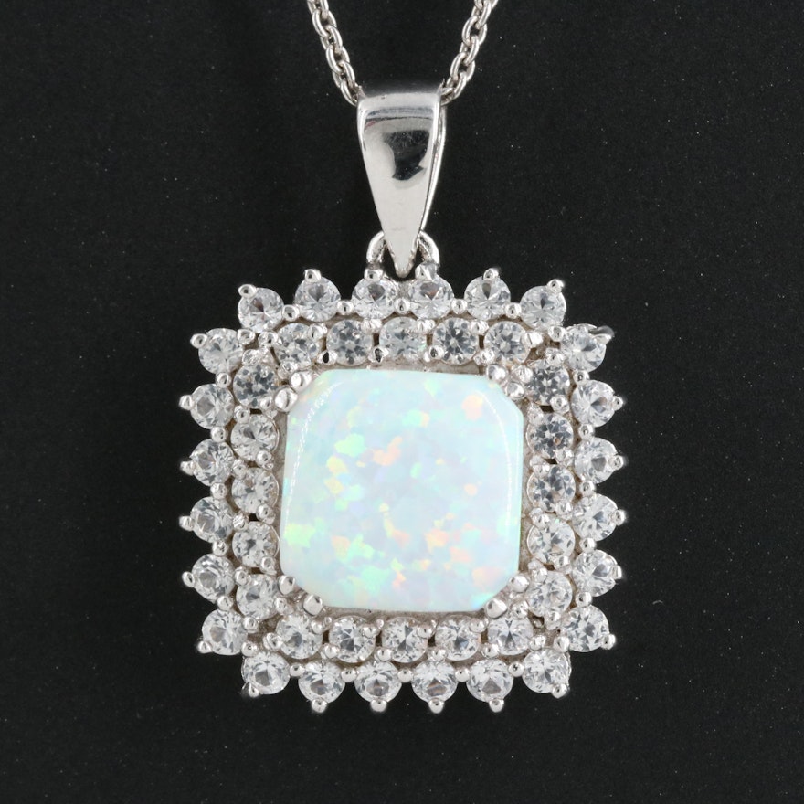 Sterling Opal and Sapphire Pendant Necklace