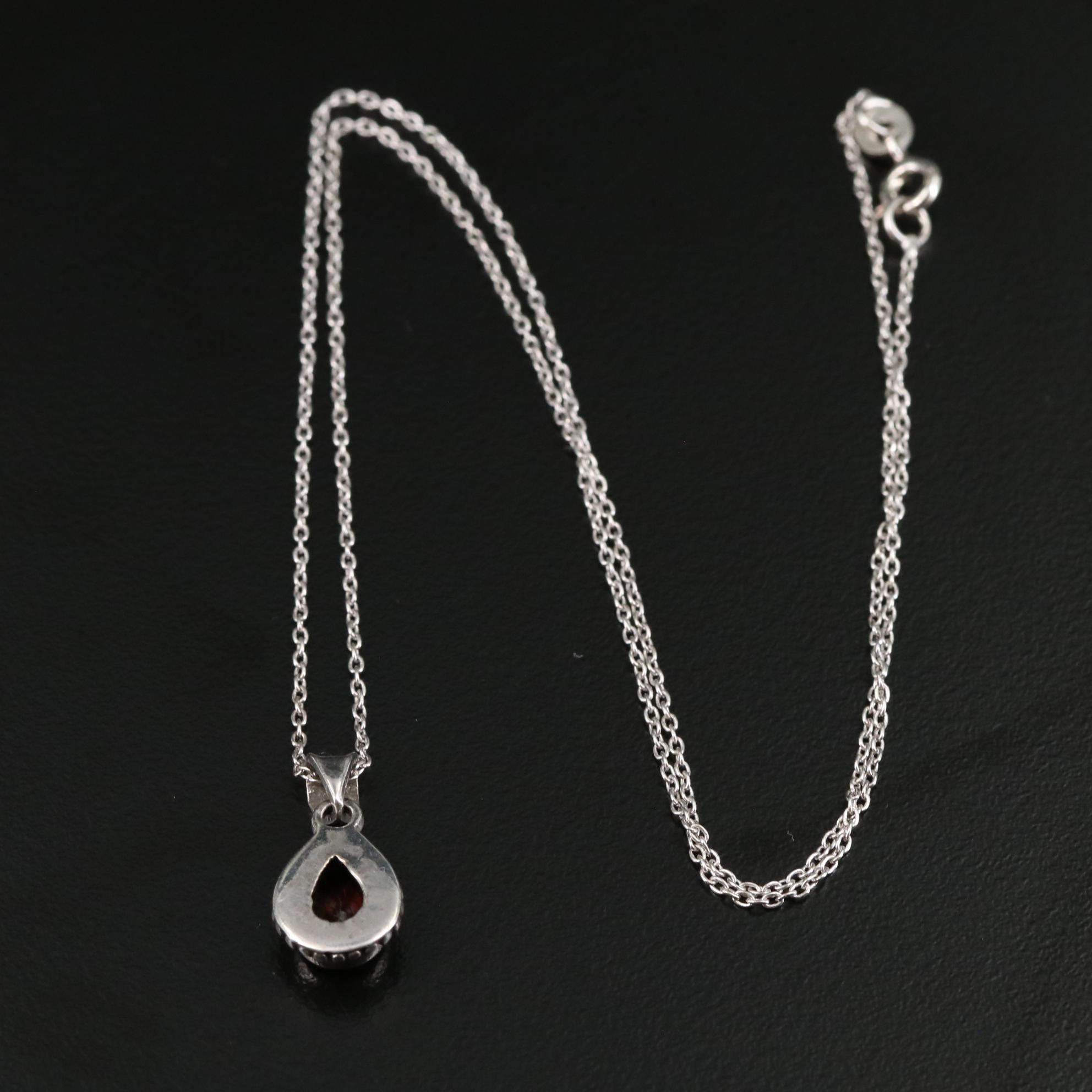 Sterling Garnet Teardrop Pendant Necklace
