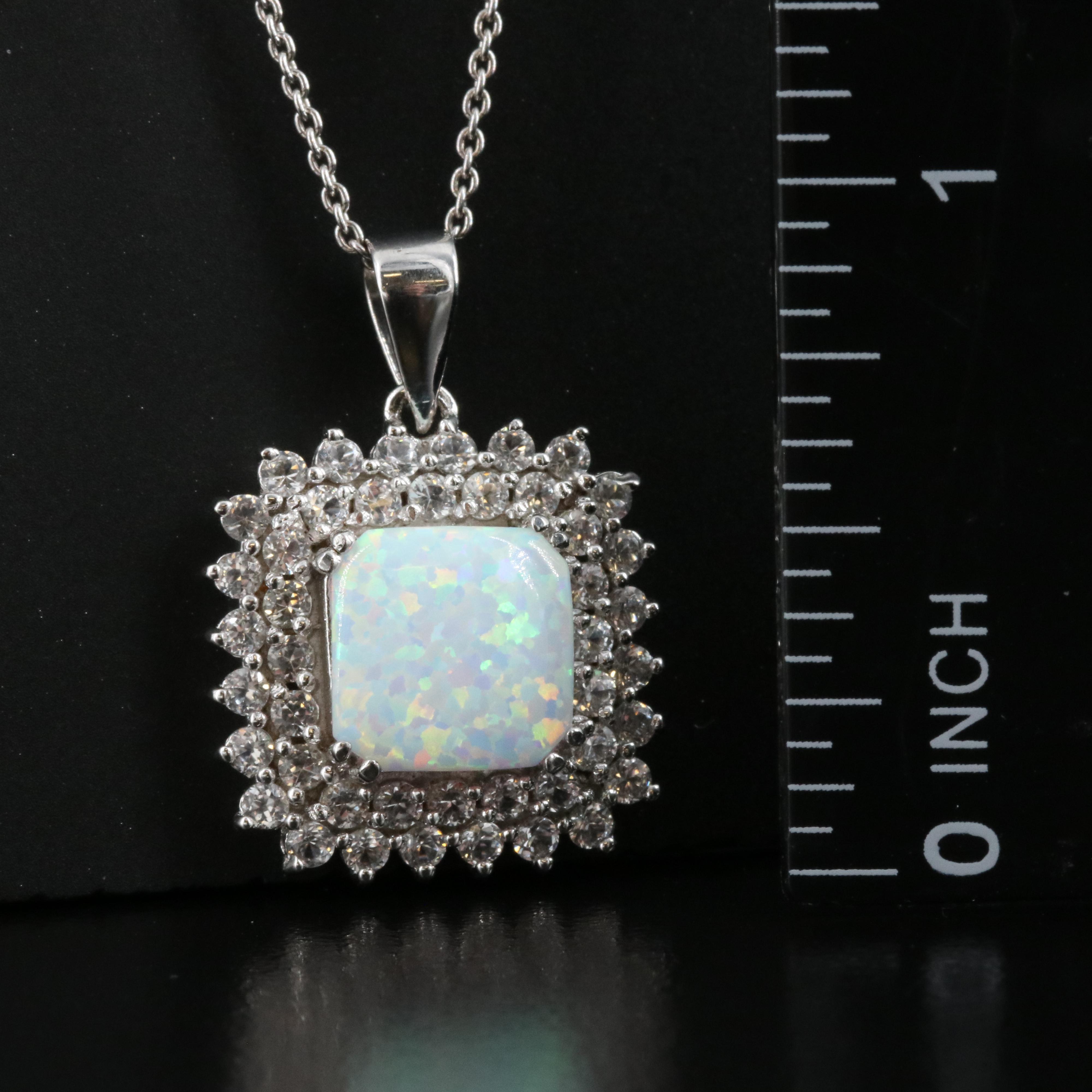 Sterling Opal and Sapphire Pendant Necklace