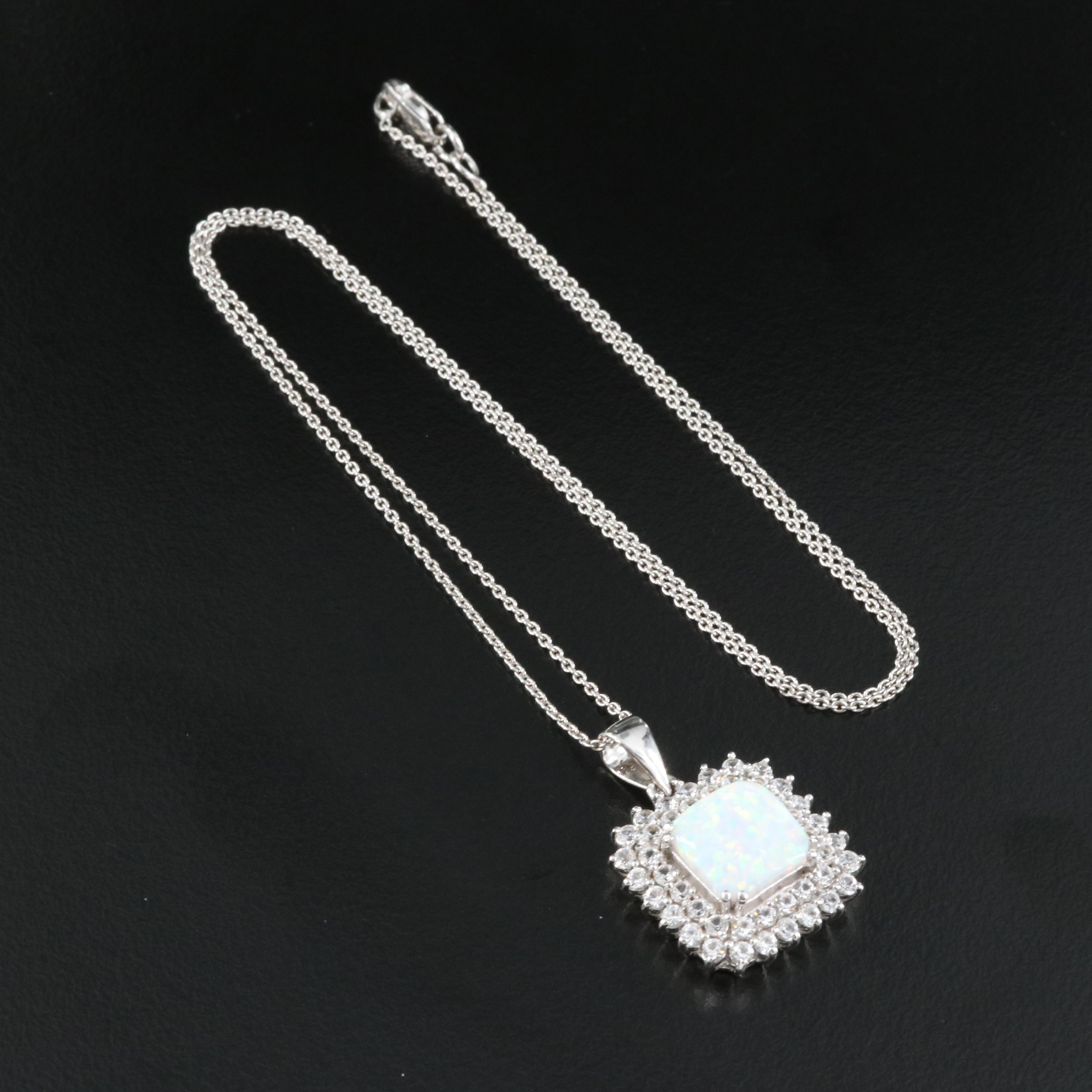 Sterling Opal and Sapphire Pendant Necklace