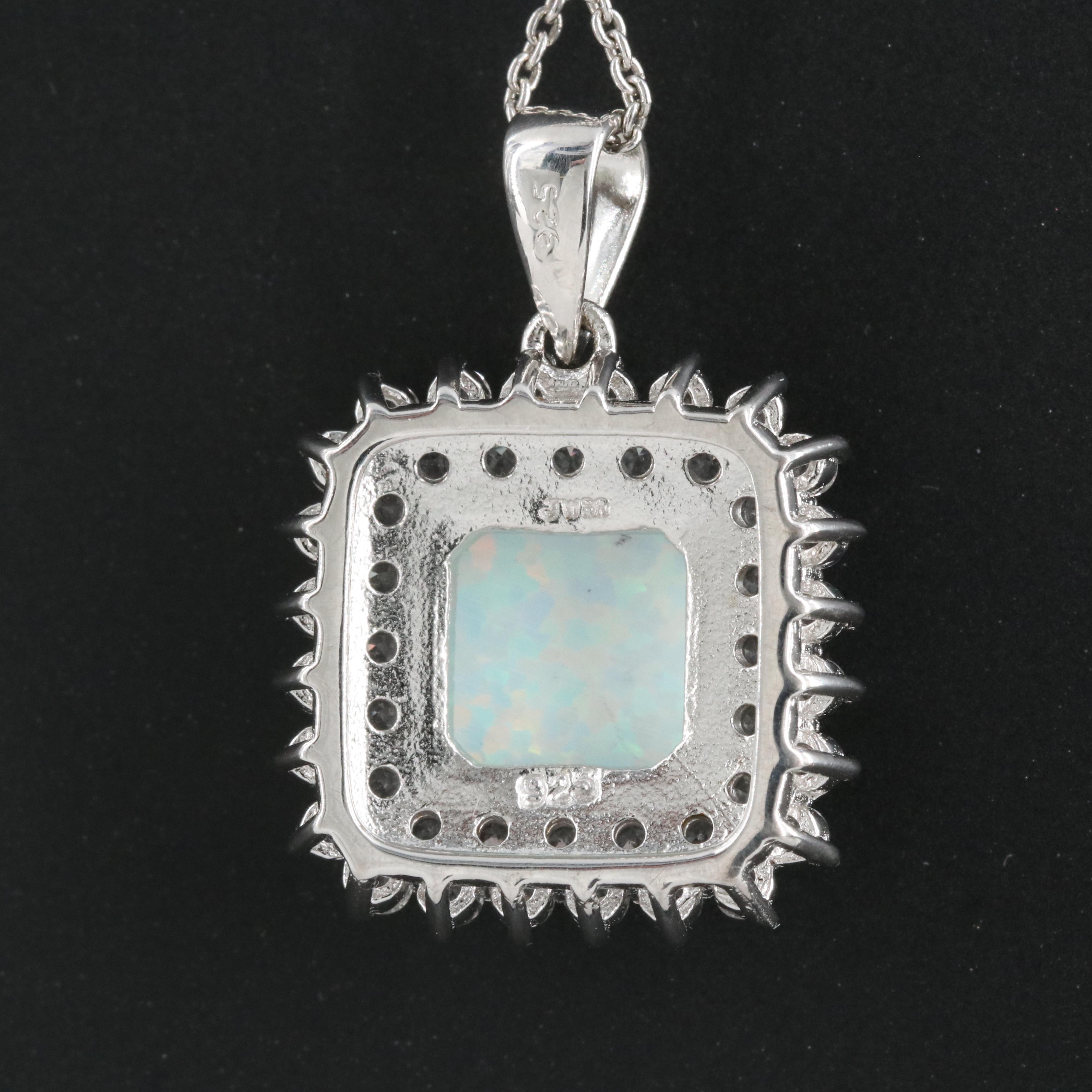 Sterling Opal and Sapphire Pendant Necklace