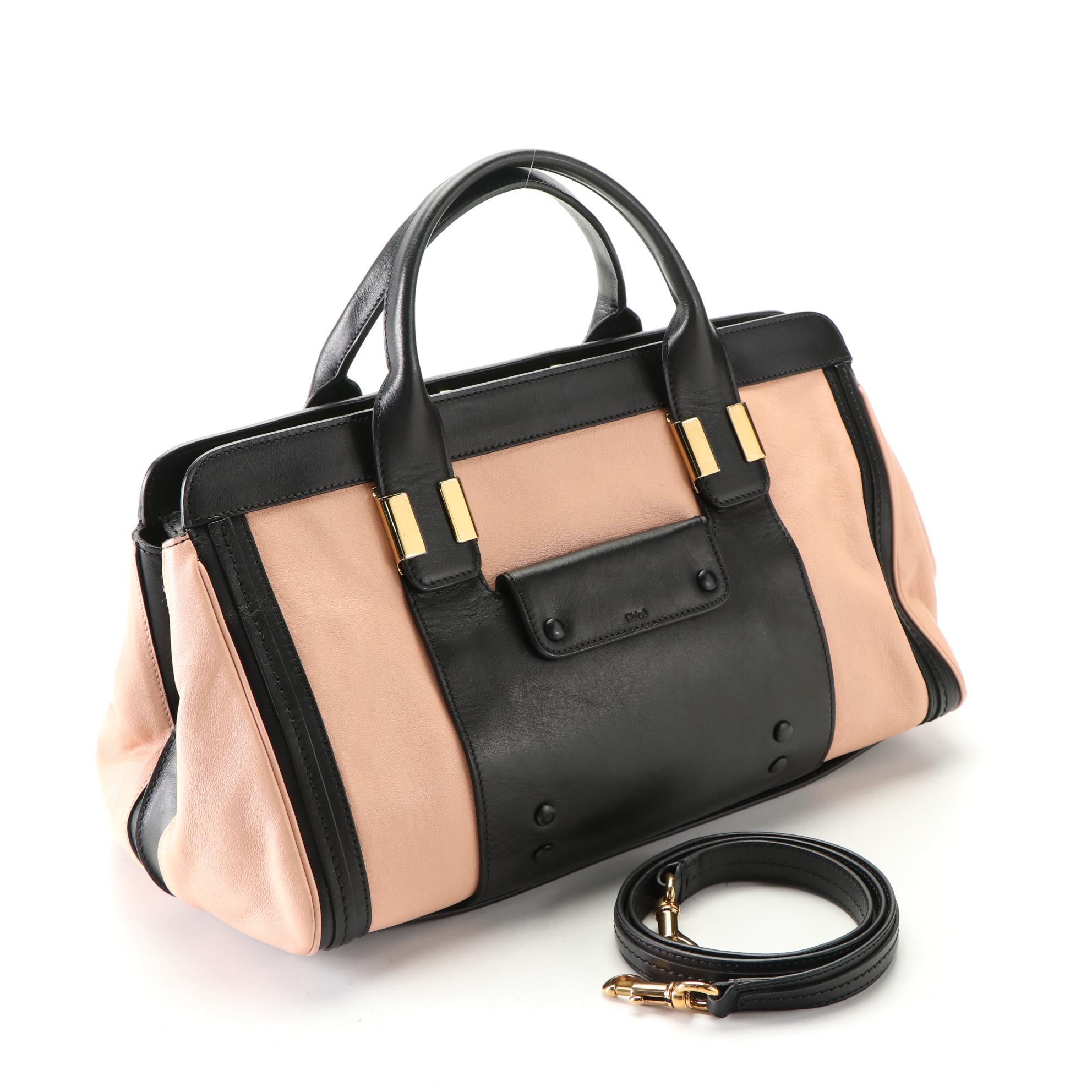 Chloé Alice Convertible Handbag in Bicolor Goatskin-Calfskin Leather with Strap