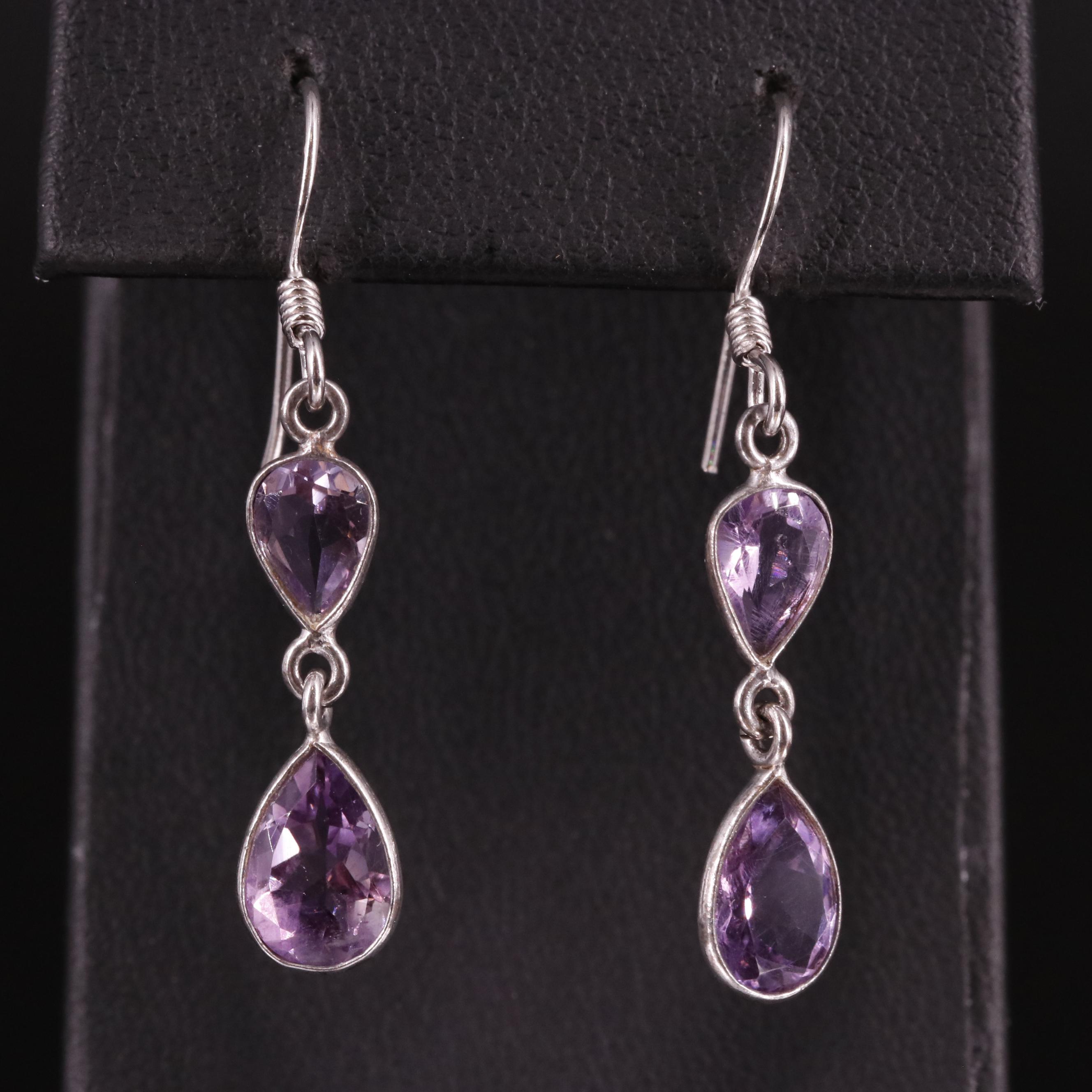 Sterling Amethyst Tear Drop Earrings