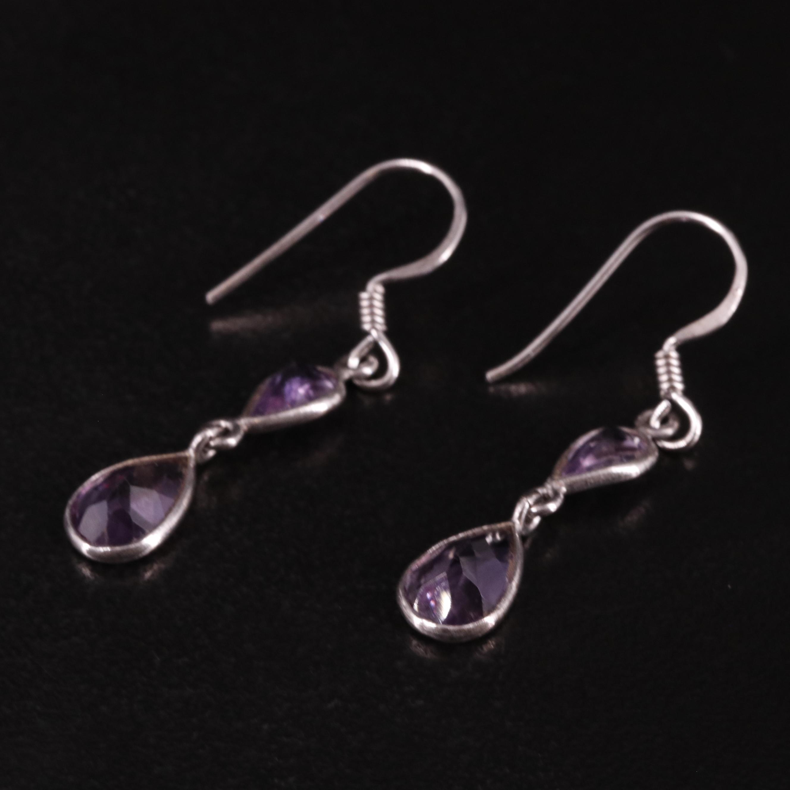 Sterling Amethyst Tear Drop Earrings