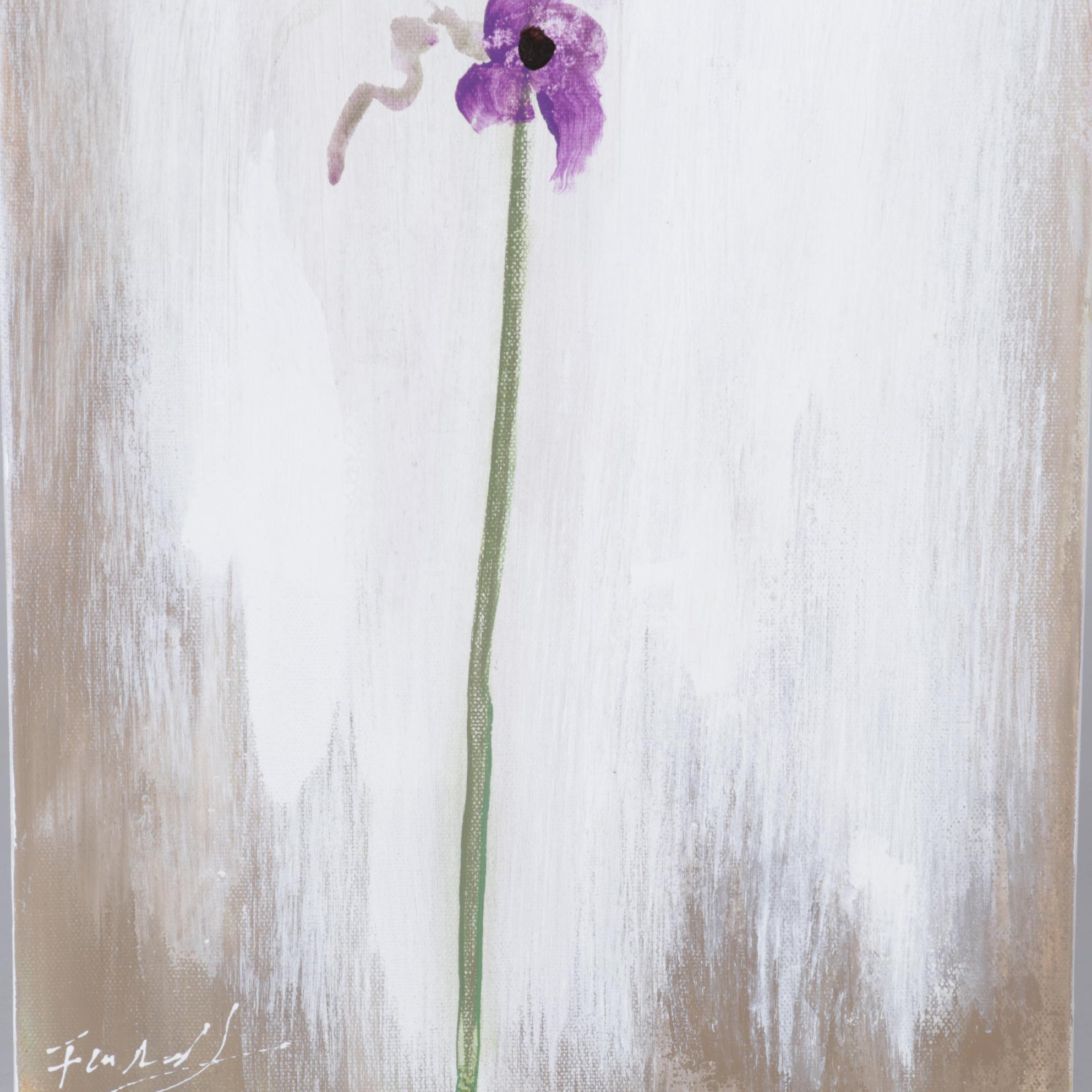 Farshad Lanjani Acrylic Painting of Purple Flowers, 21st Century