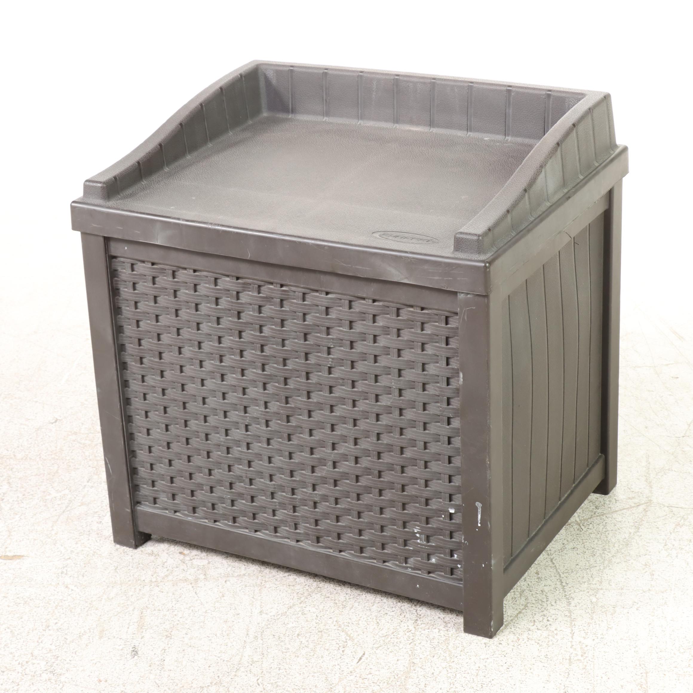 Two Suncast Resin Wicker Patio Storage Seats Plus Deck Cooler