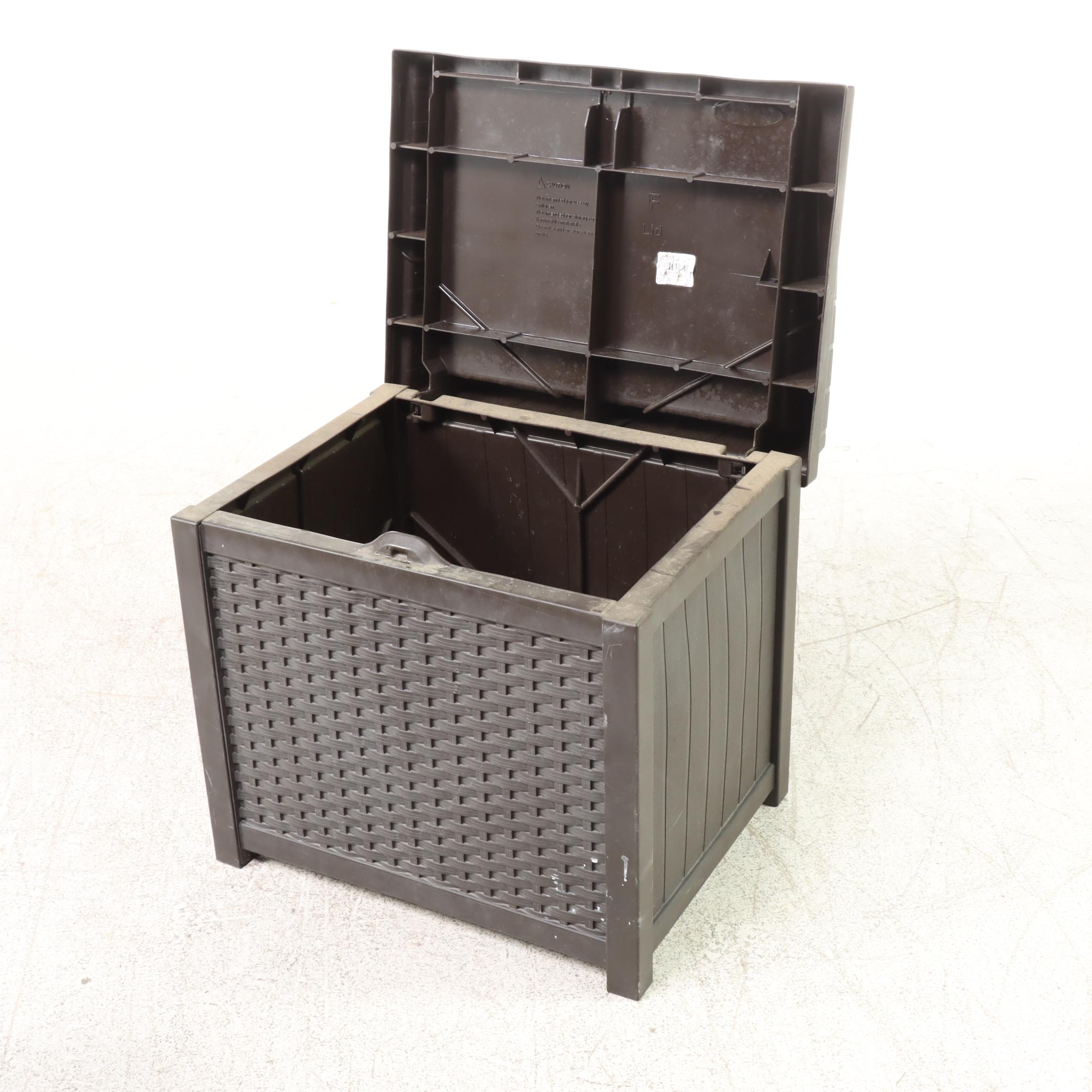 Two Suncast Resin Wicker Patio Storage Seats Plus Deck Cooler