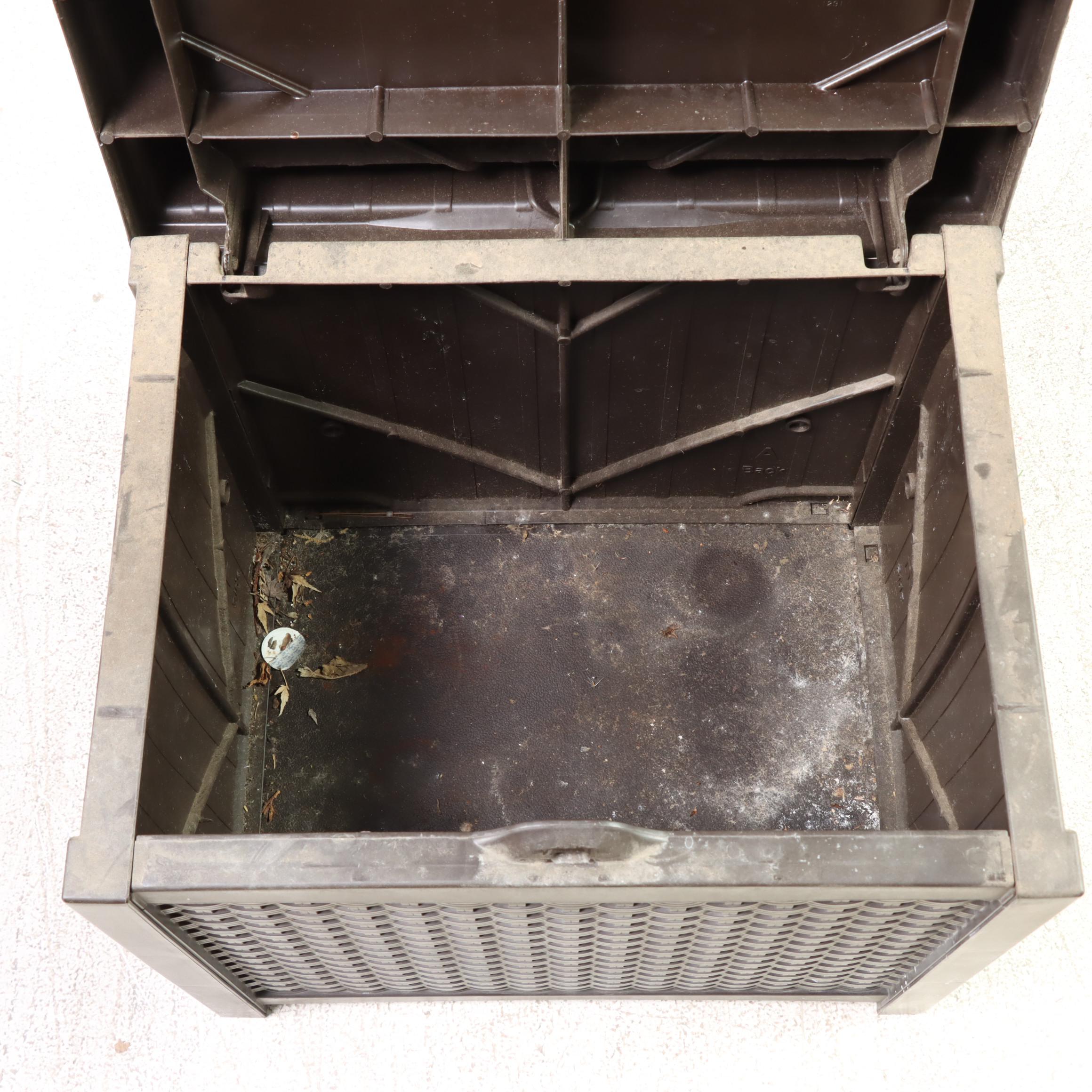 Two Suncast Resin Wicker Patio Storage Seats Plus Deck Cooler