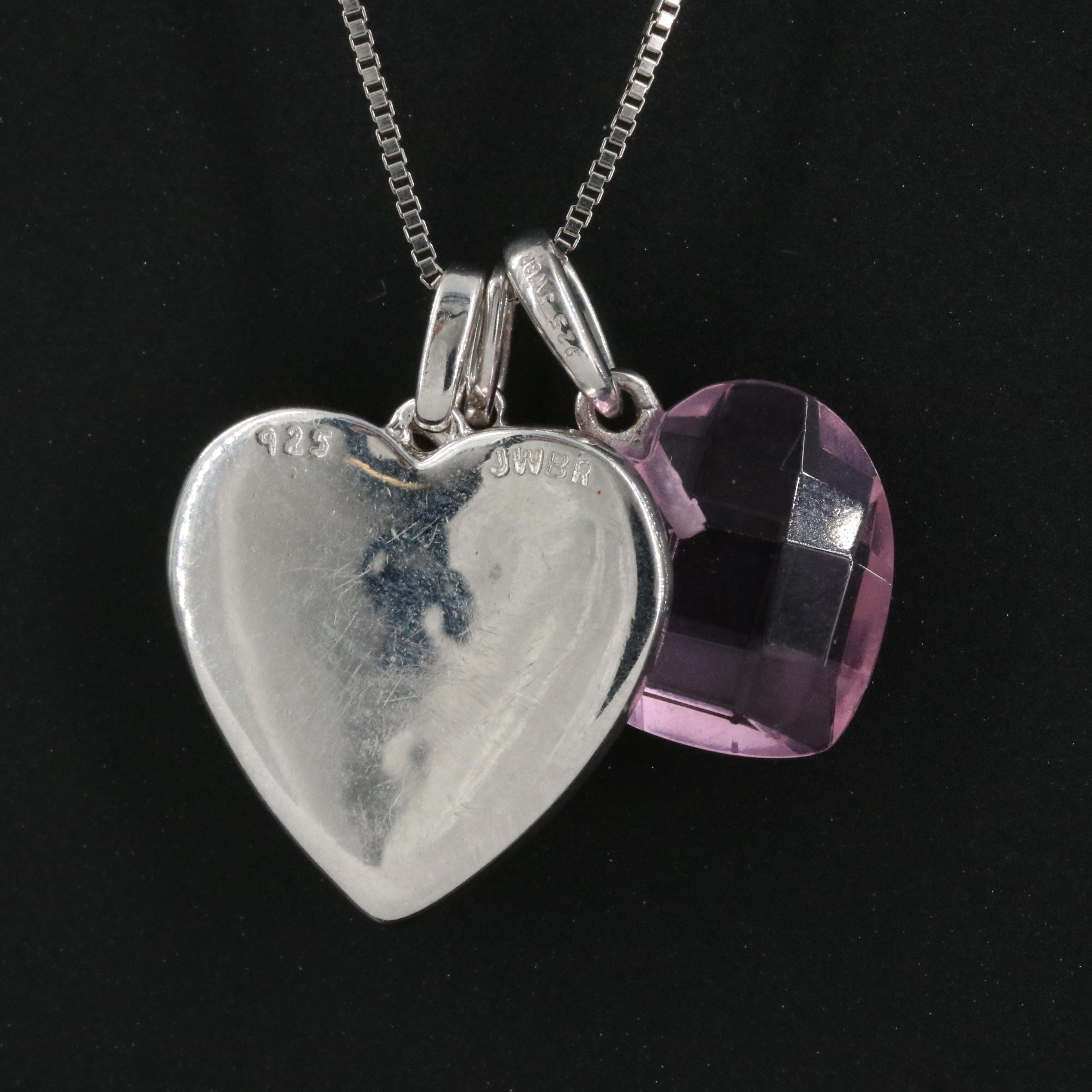 Sterling Glass Crystal and Sapphire Key and Love Heart Pendant Necklace