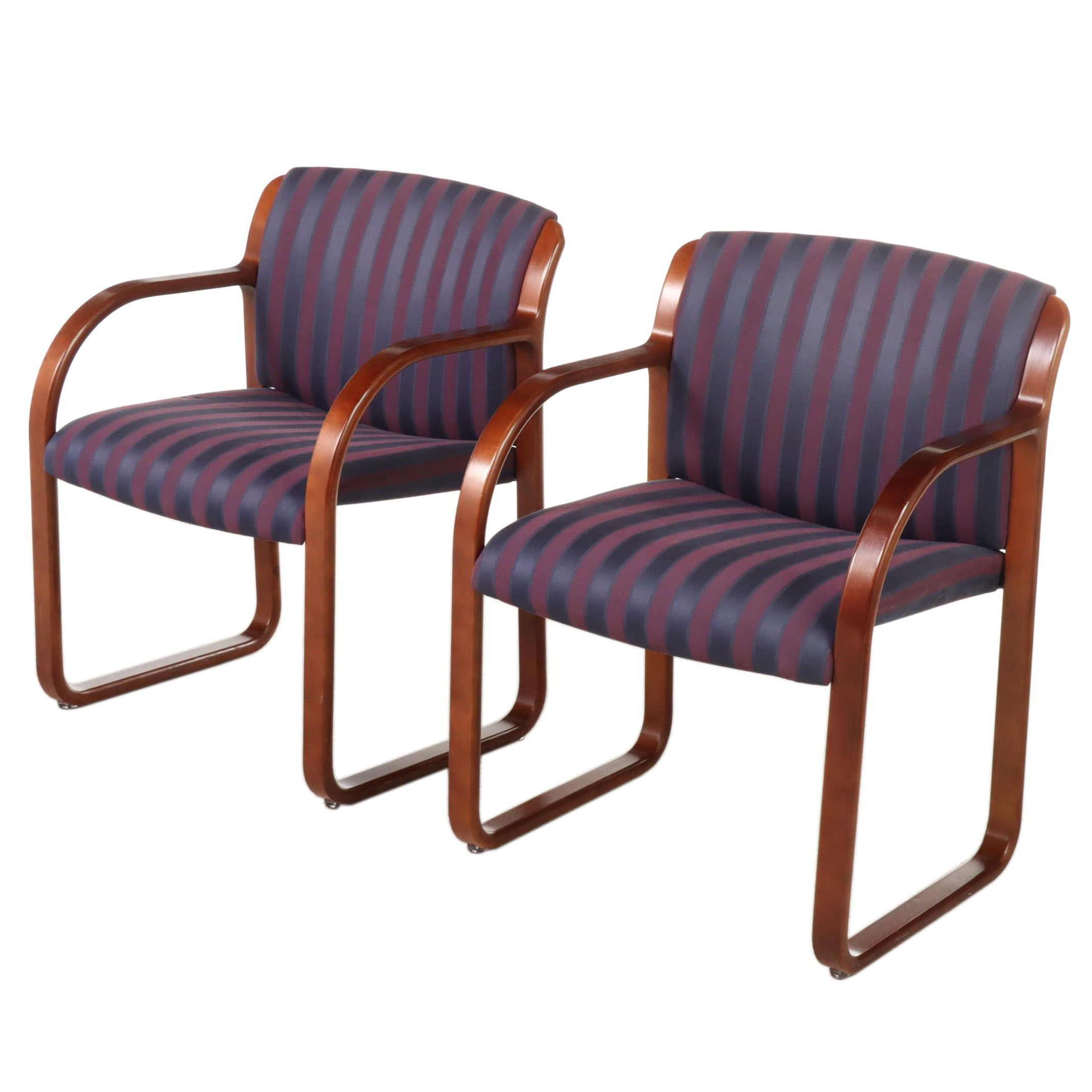 Pair of Steelcase Post Modernist Bentwood and Custom-Upholstered Armchairs