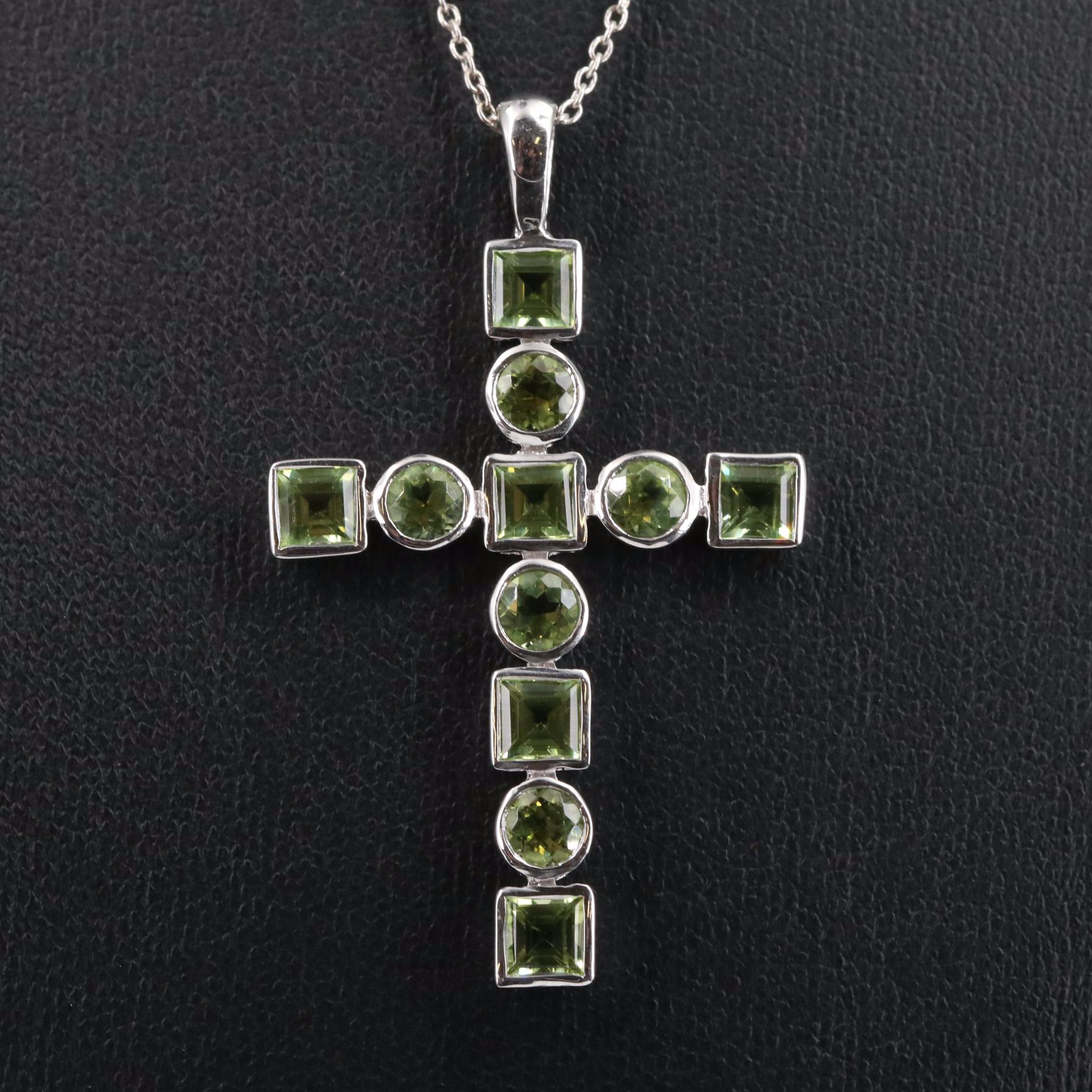Sterling Peridot Cross Pendant Necklace