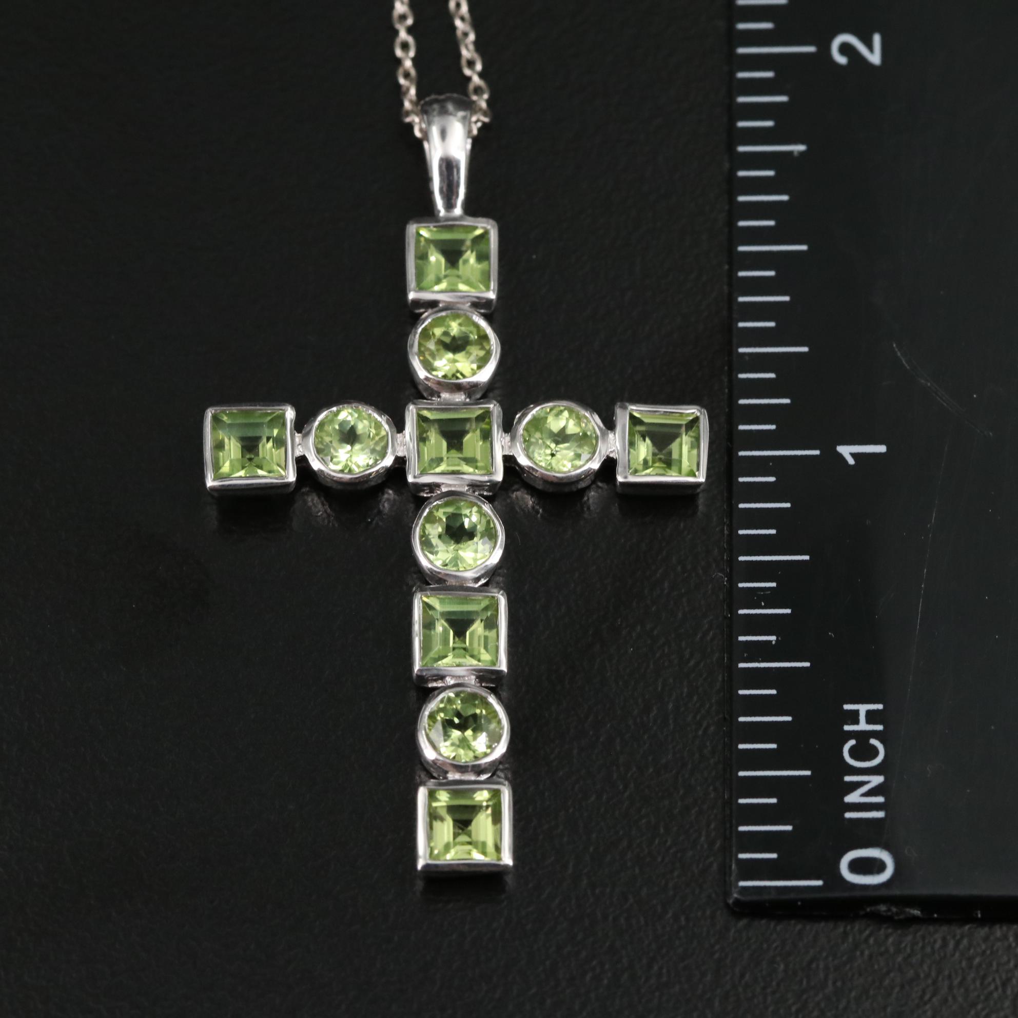 Sterling Peridot Cross Pendant Necklace