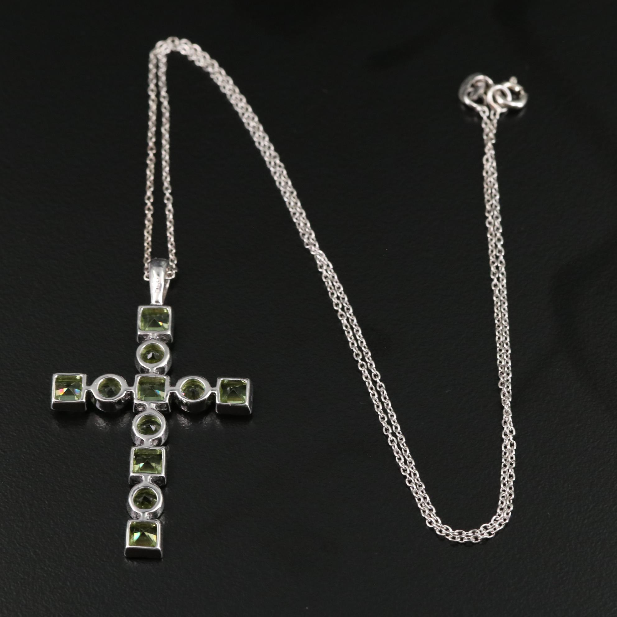 Sterling Peridot Cross Pendant Necklace