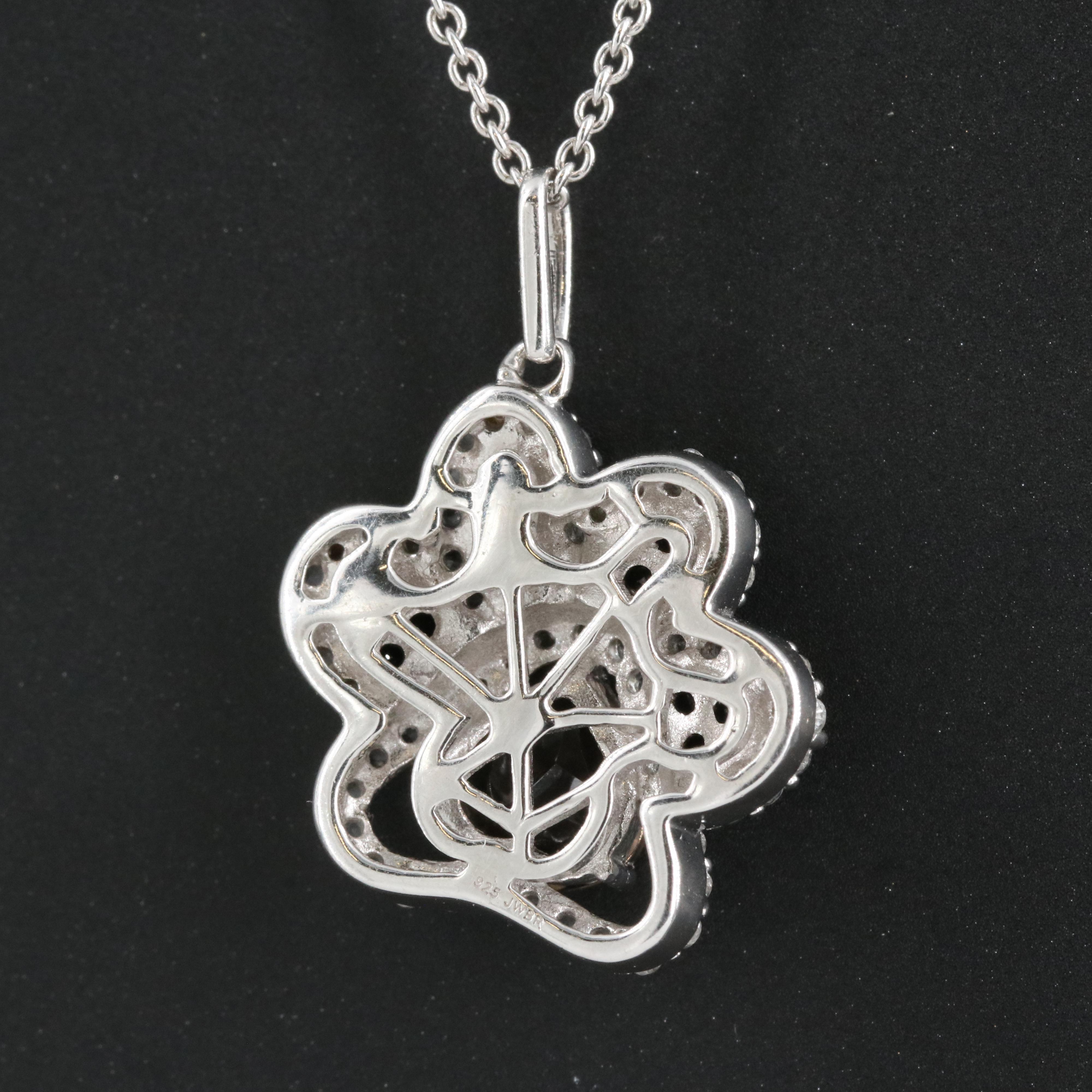 Sterling Smoky Quartz, Spinel and Sapphire Paw Print Pendant Necklace