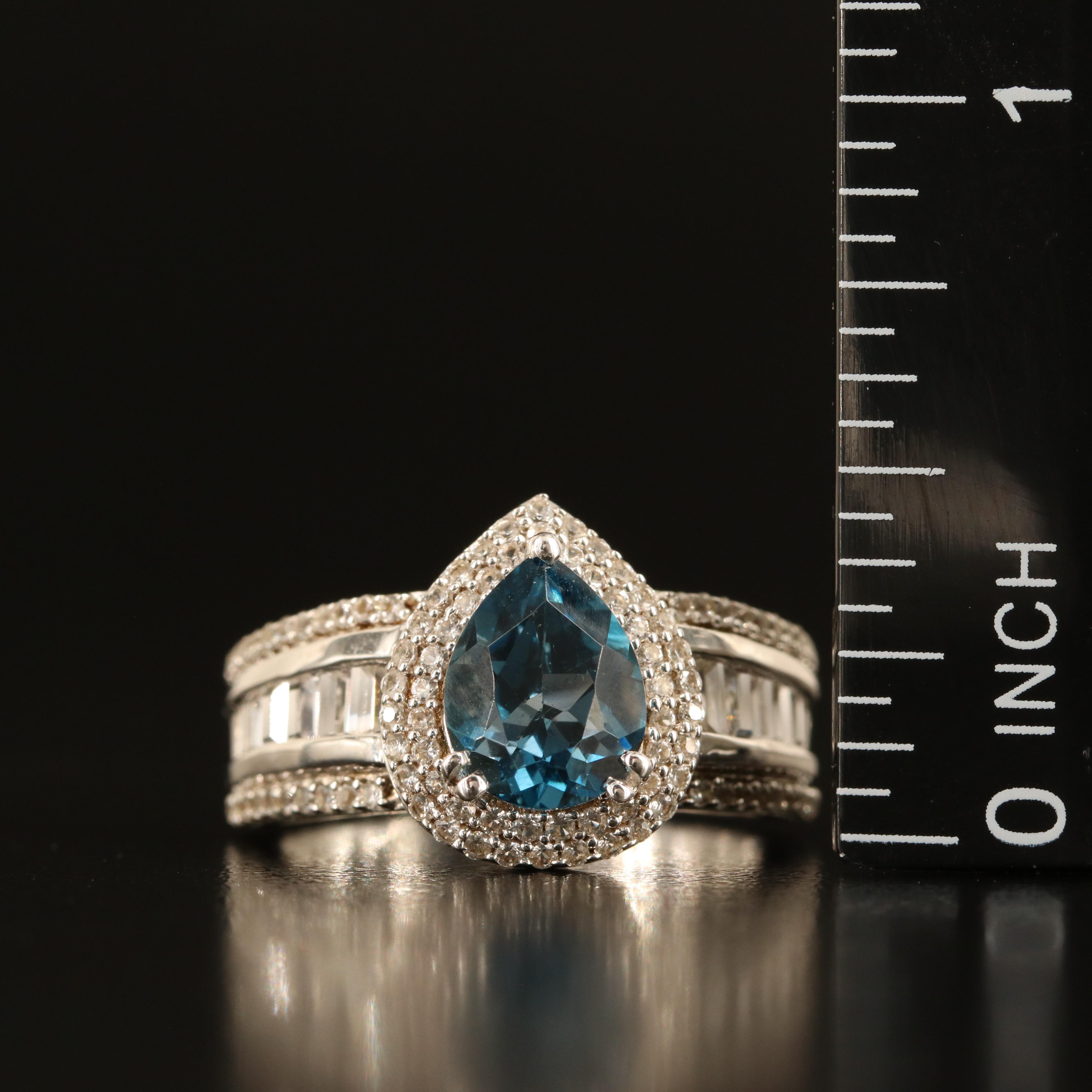 Sterling London Blue Topaz and White Sapphire Ring