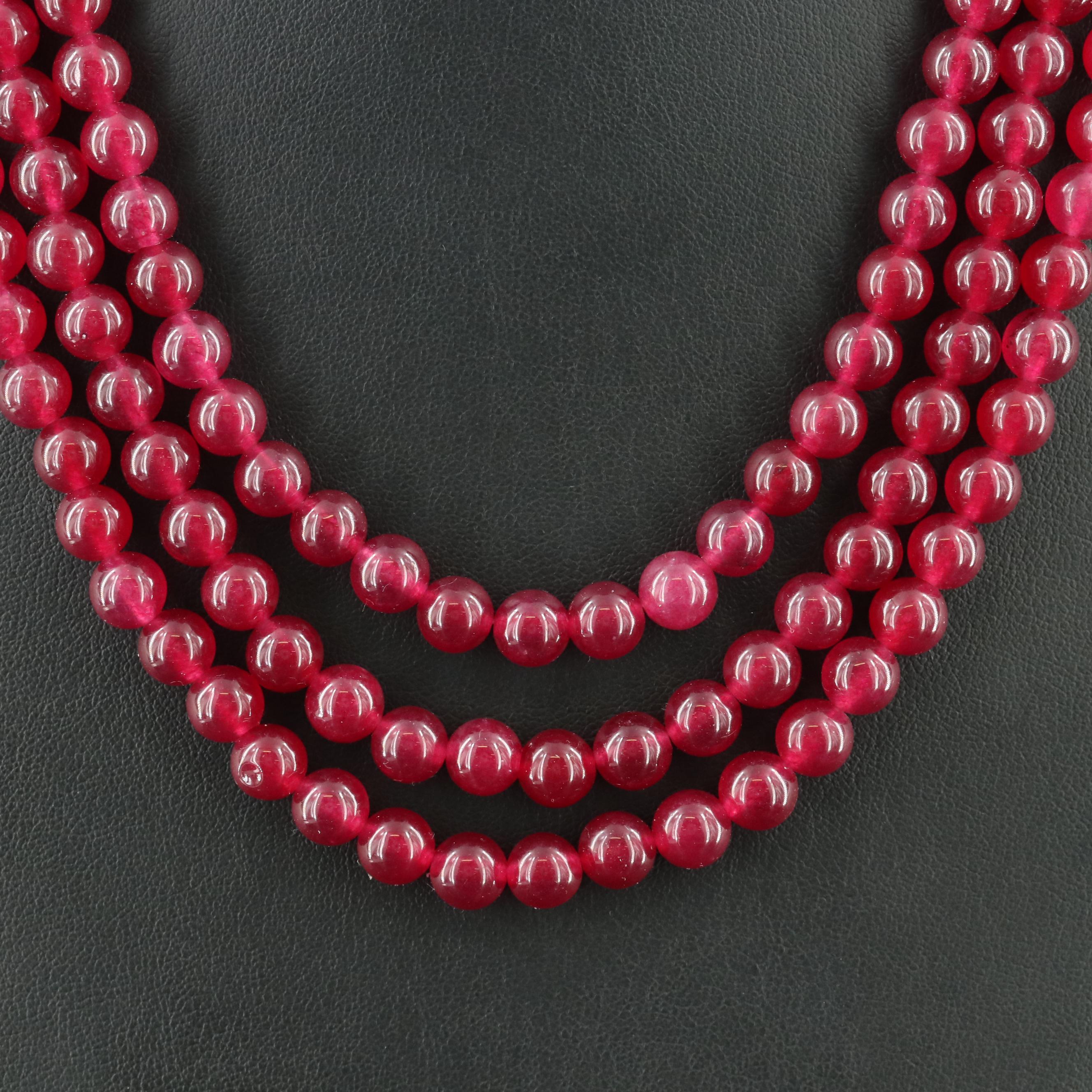 Sterling Quartz Beaded Triple Strand Necklace