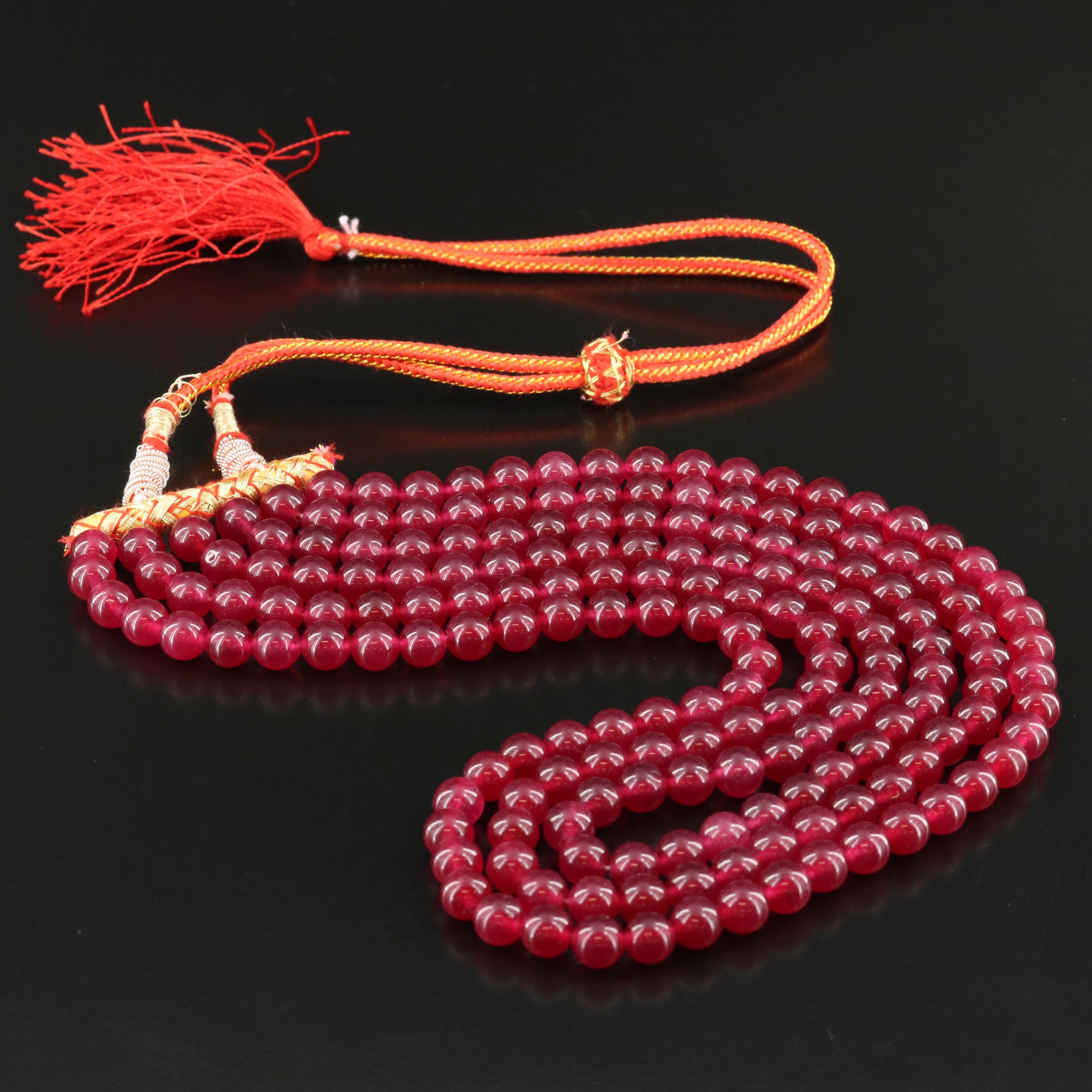 Sterling Quartz Beaded Triple Strand Necklace