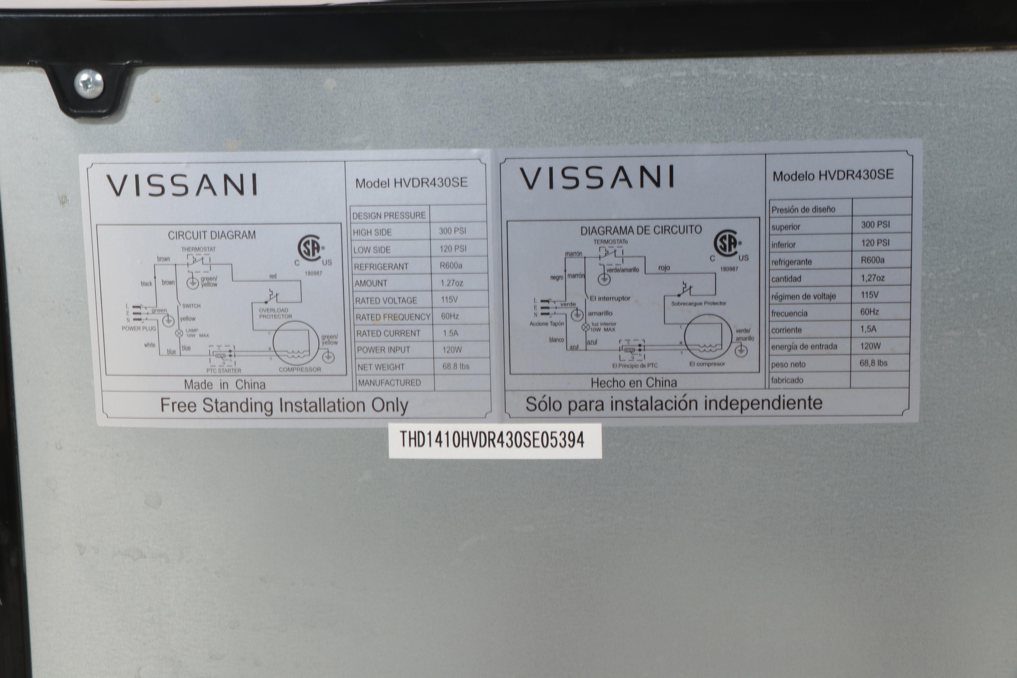 Vissani 4.3 Cu. Ft. Stainless Finish Freezer Top Compact Refrigerator