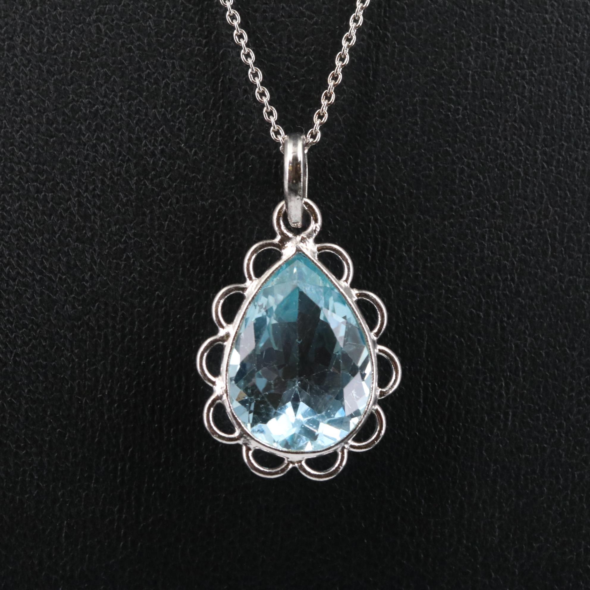 Sterling Blue Topaz Teardrop Pendant Necklace