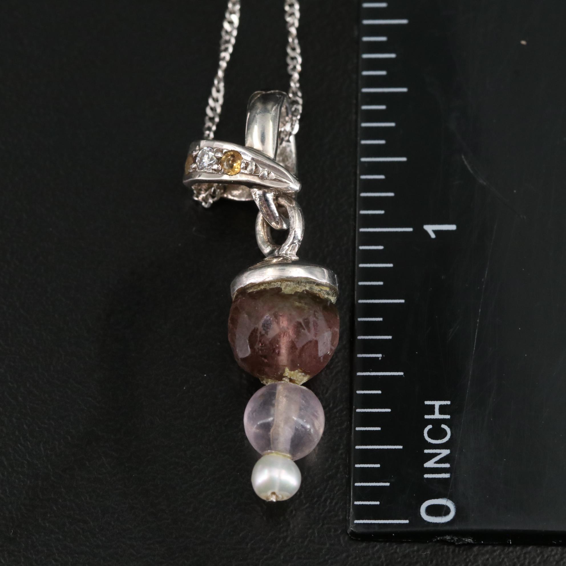 Sterling Amethyst, Rose Quartz, Citrine, and Additional Gems Pendant Necklace