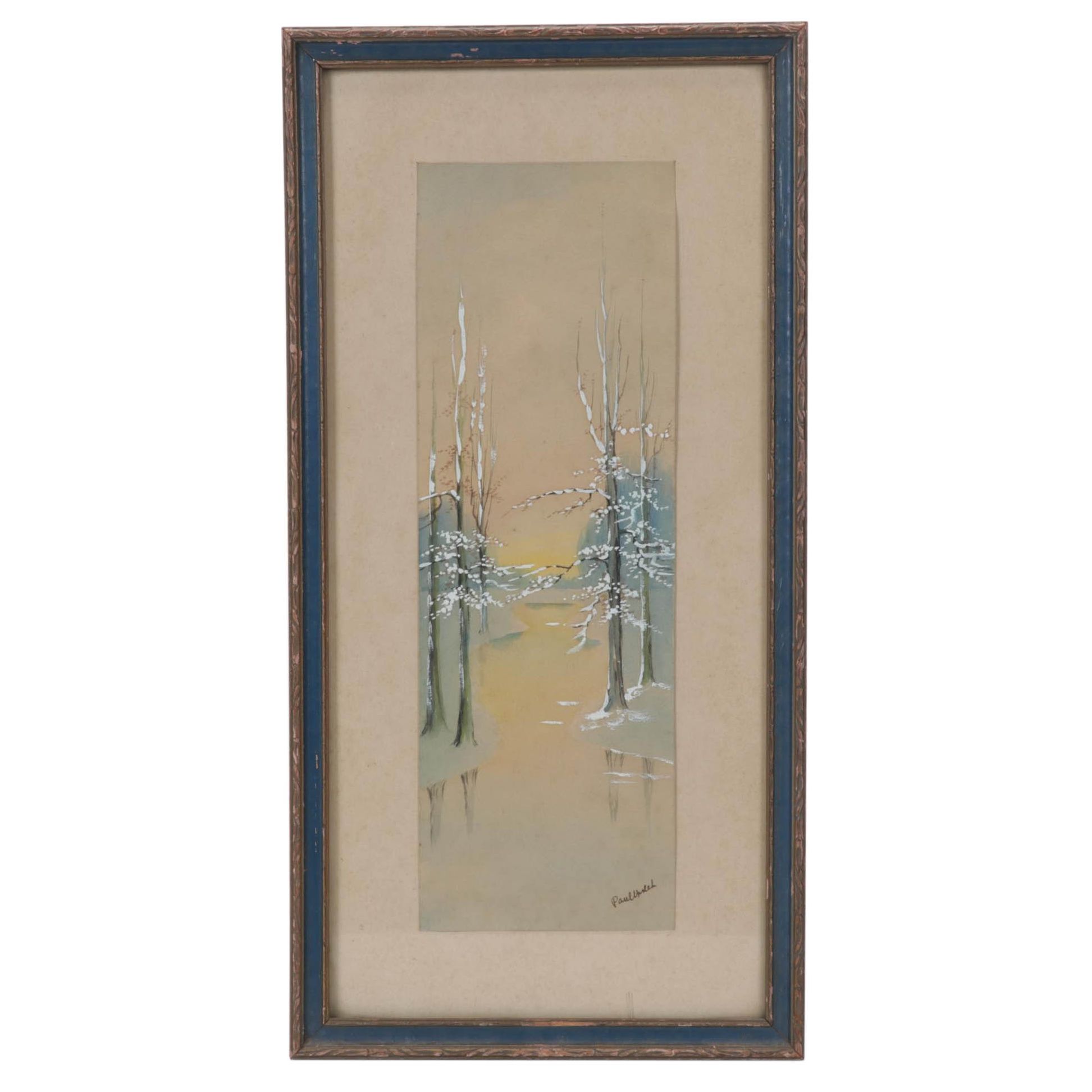 Paul Nedel Watercolor Painting of Winter Creekside, Circa 1940