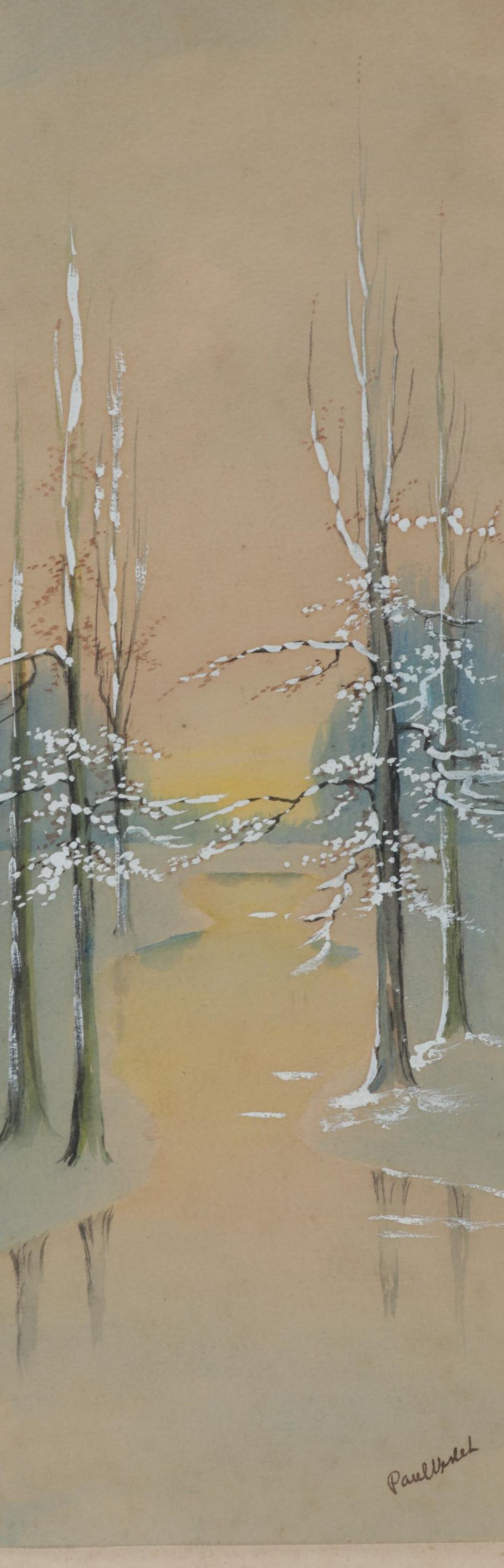Paul Nedel Watercolor Painting of Winter Creekside, Circa 1940