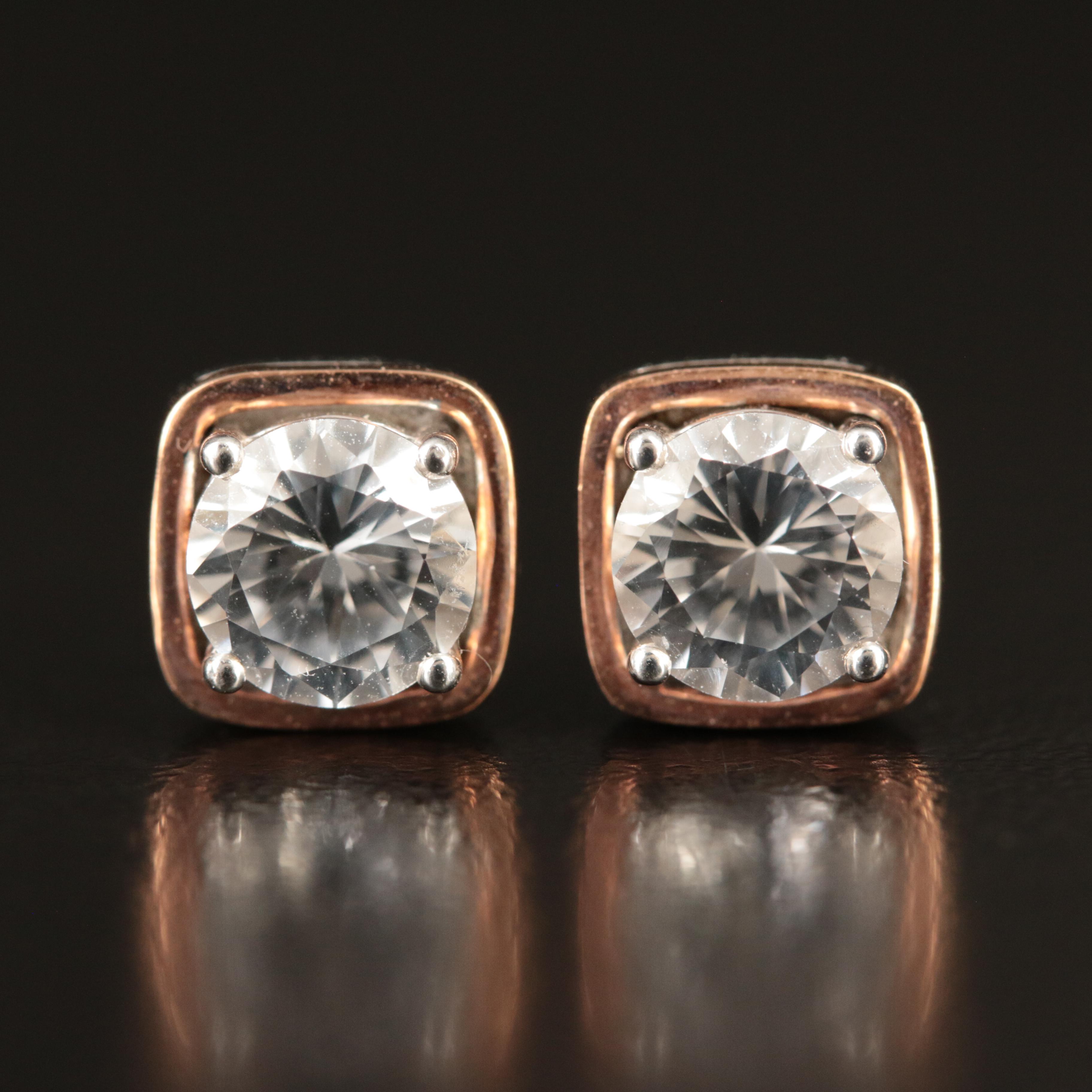 Sterling Sapphire Stud Earrings with 10K Rose Gold Accents