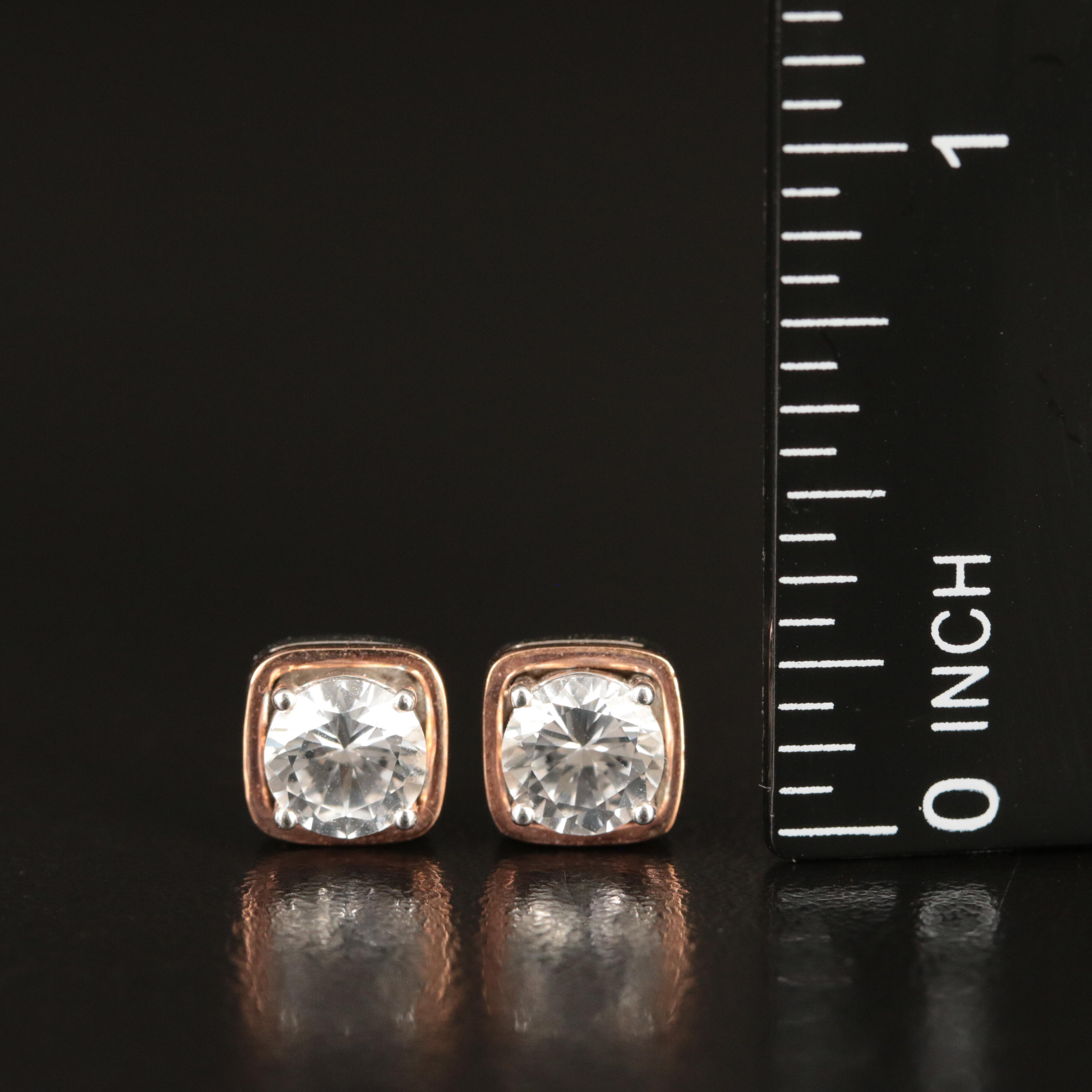Sterling Sapphire Stud Earrings with 10K Rose Gold Accents