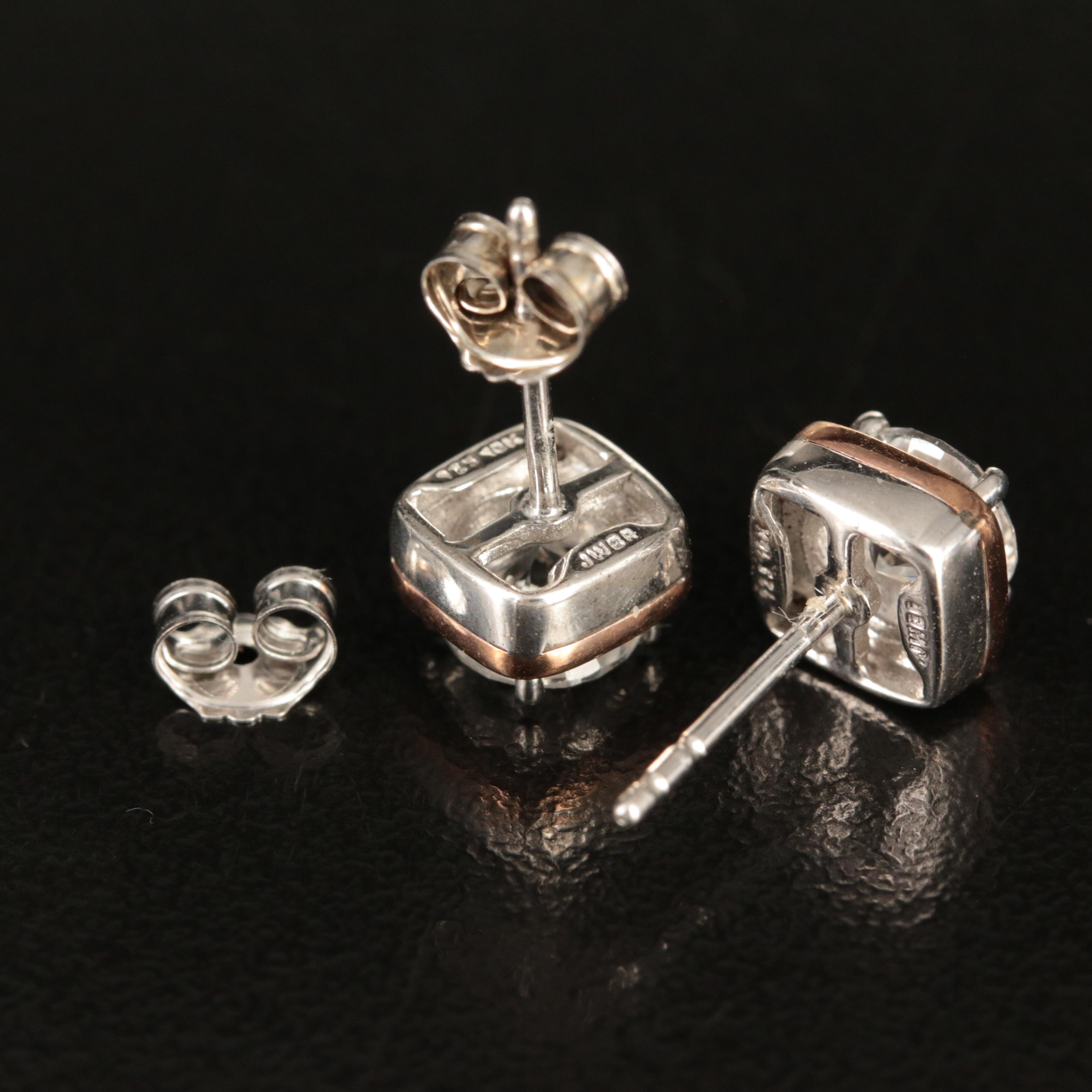 Sterling Sapphire Stud Earrings with 10K Rose Gold Accents