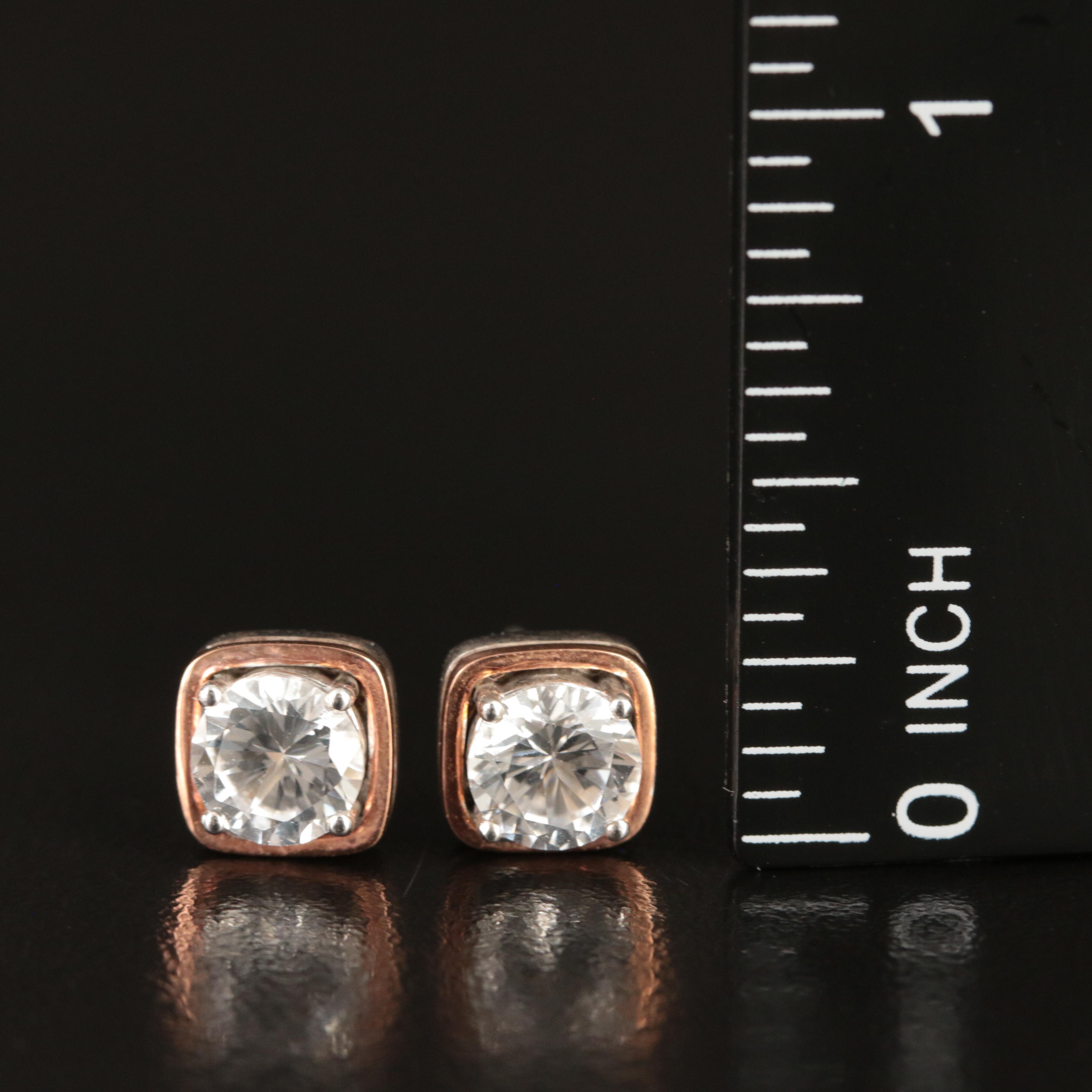 Sterling Sapphire Stud Earrings with 10K Rose Gold Accents