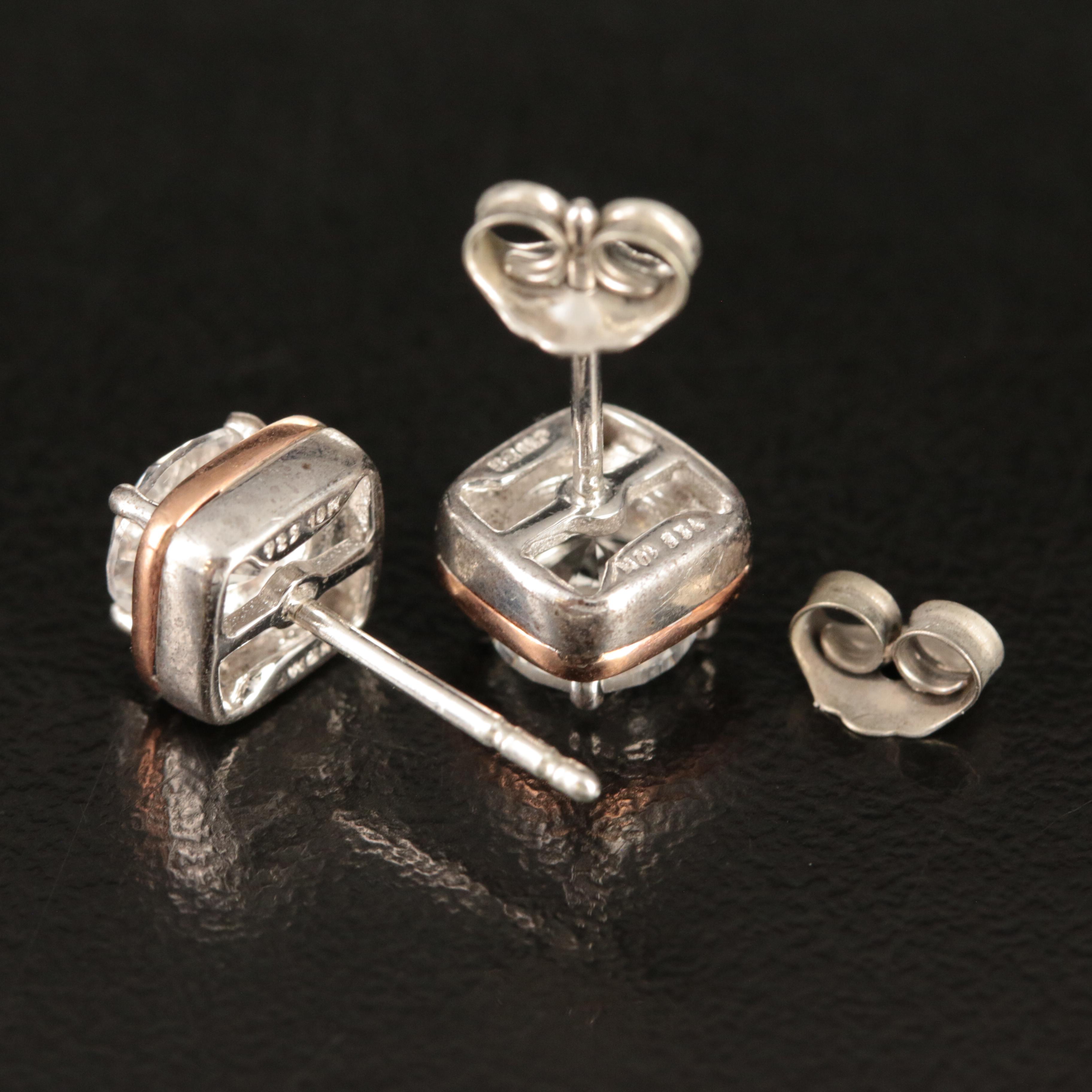 Sterling Sapphire Stud Earrings with 10K Rose Gold Accents