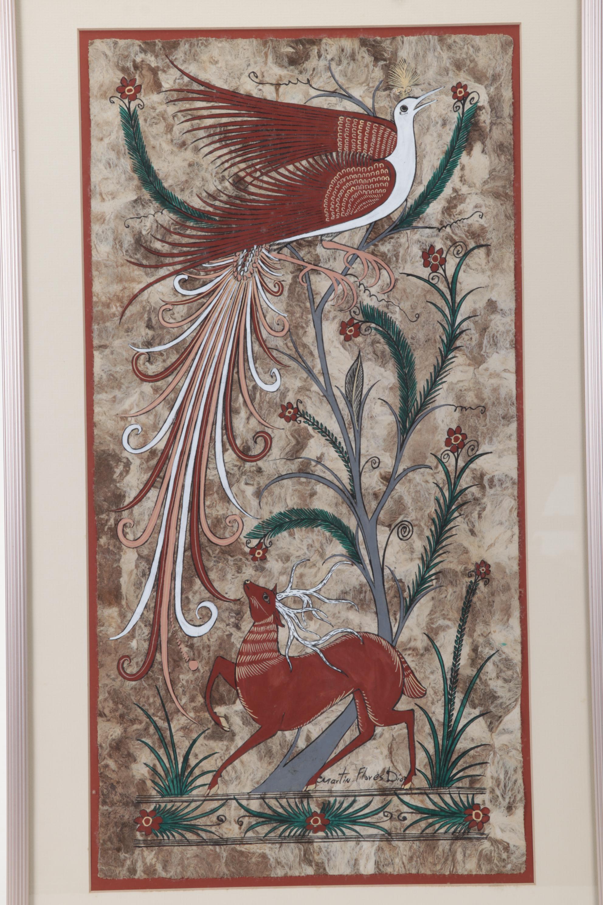 Martin Flores Diaz Folk Art Gouache Painting, Circa 1994