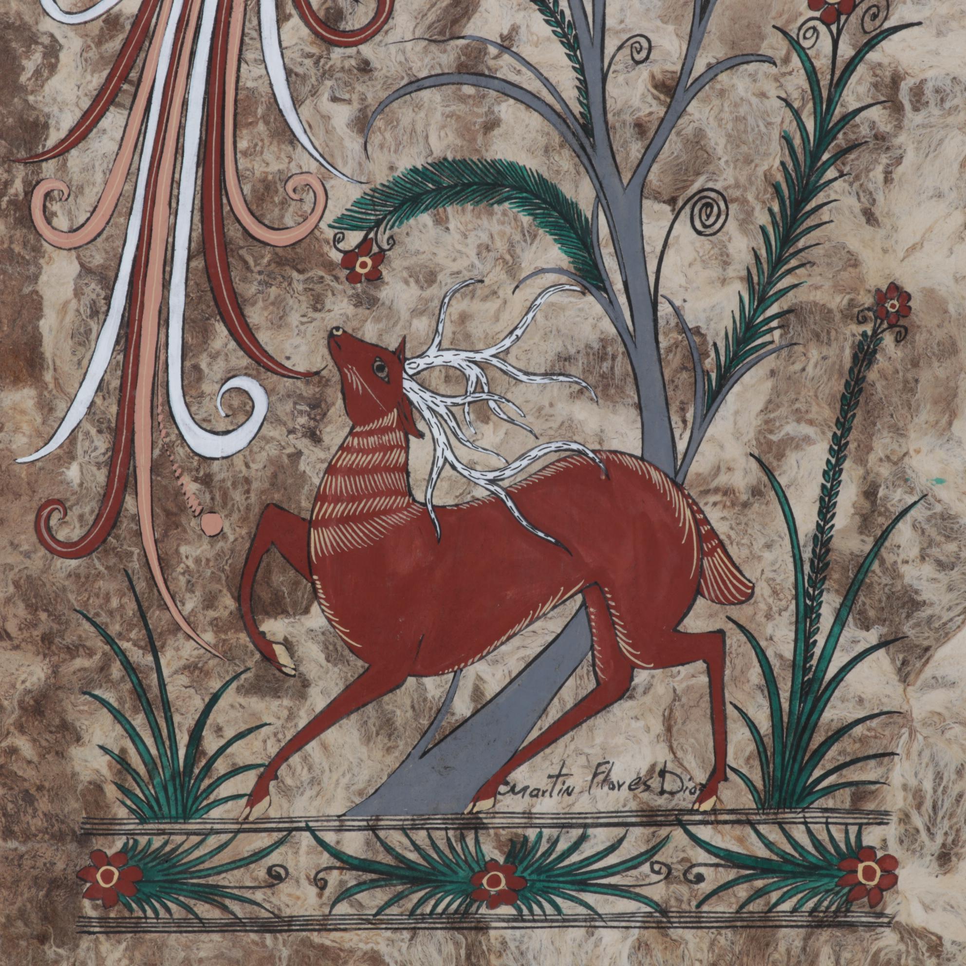 Martin Flores Diaz Folk Art Gouache Painting, Circa 1994