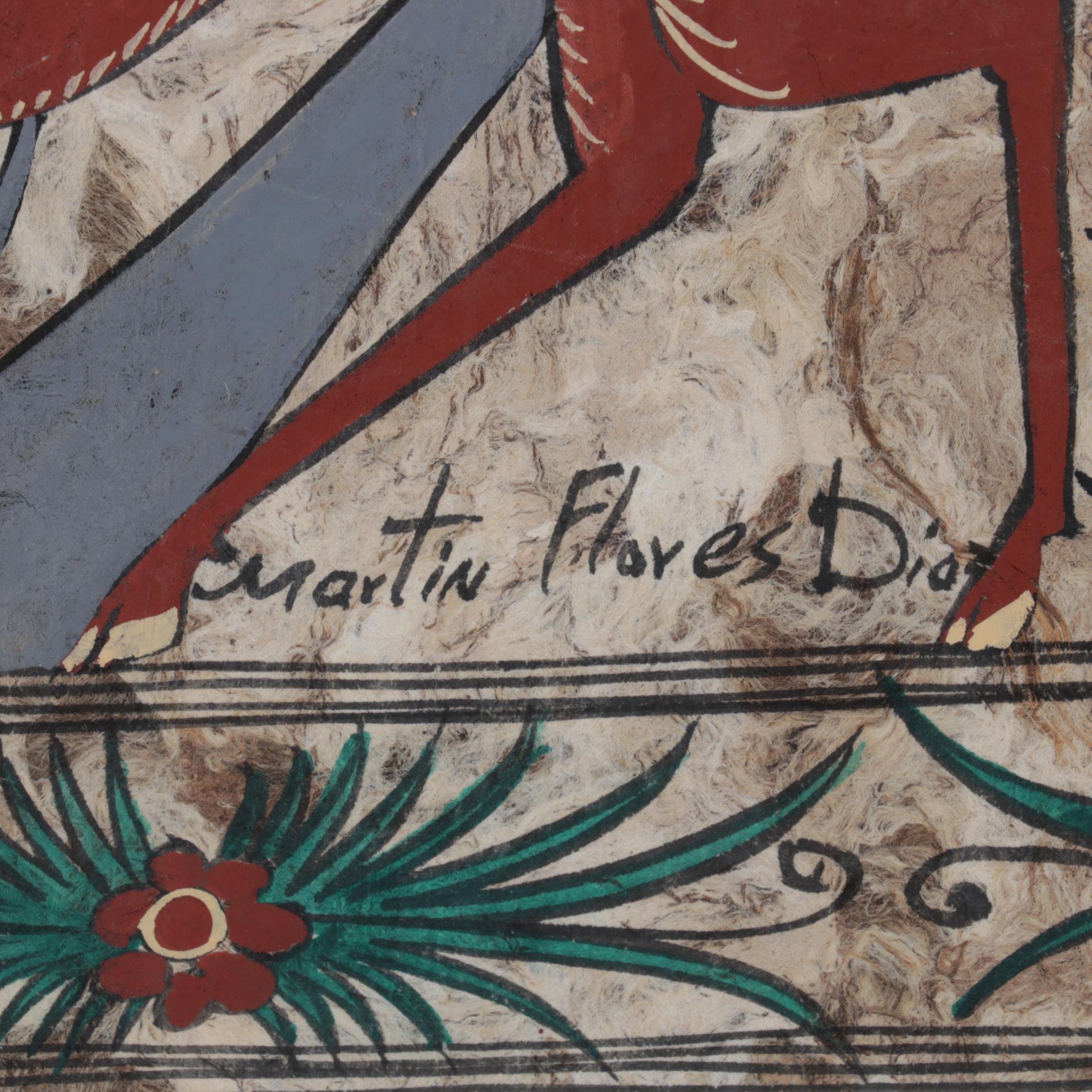 Martin Flores Diaz Folk Art Gouache Painting, Circa 1994