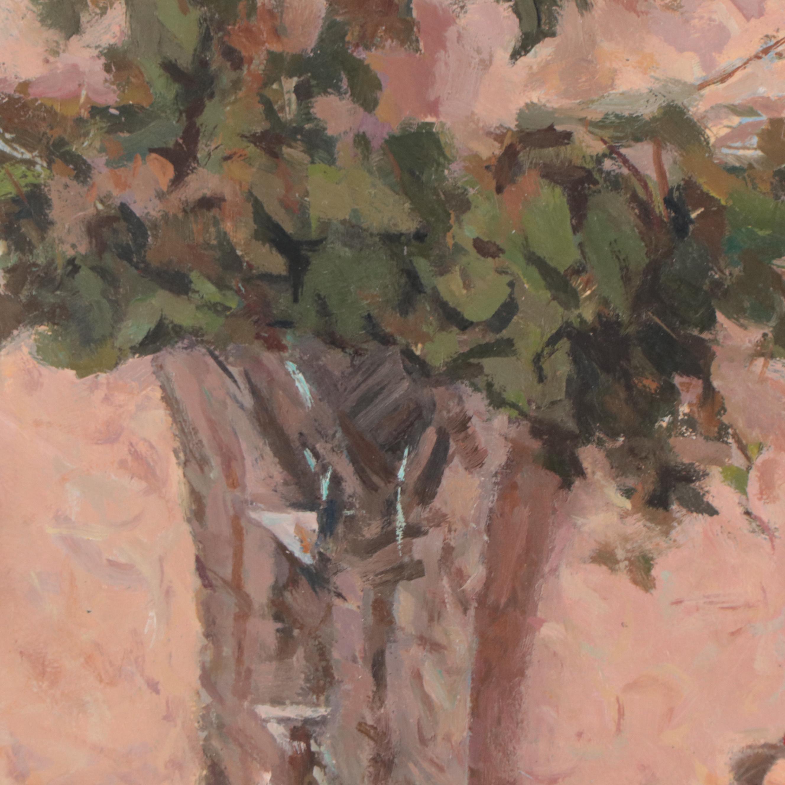 Still Life Oil Painting of Botanicals, Book and Gnome, Mid to Late 20th Century