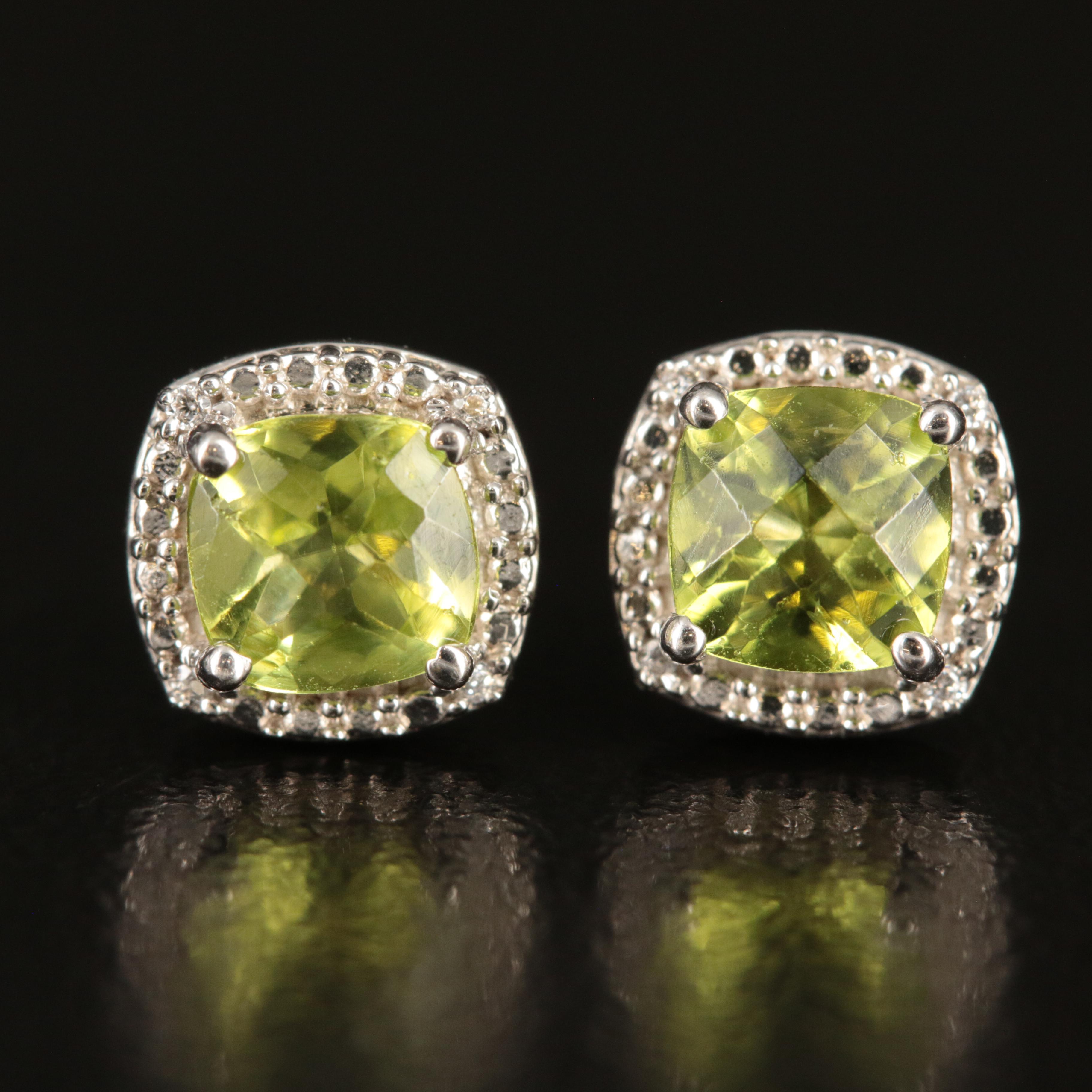 Sterling Peridot and Cubic Zirconia Stud Earrings