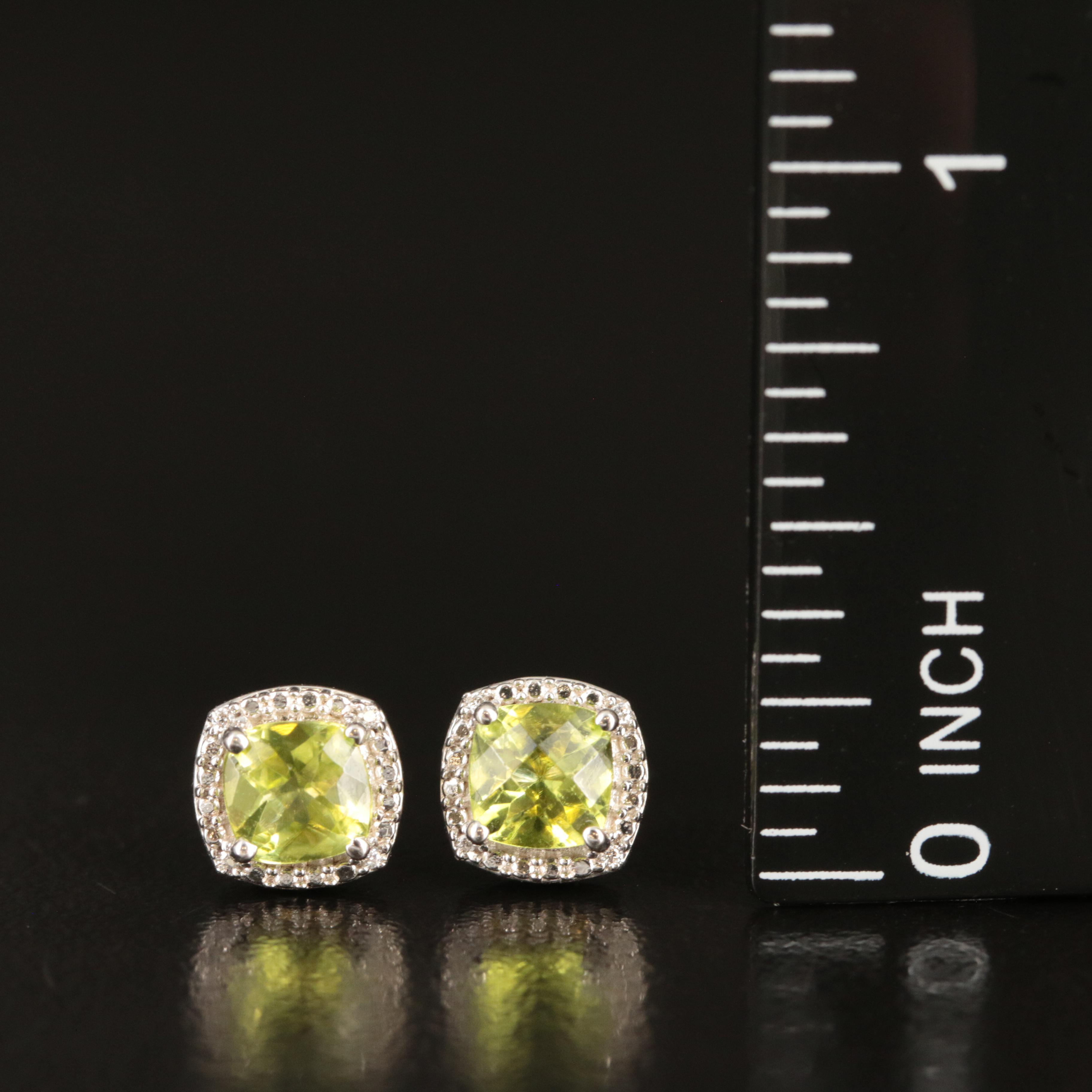 Sterling Peridot and Cubic Zirconia Stud Earrings