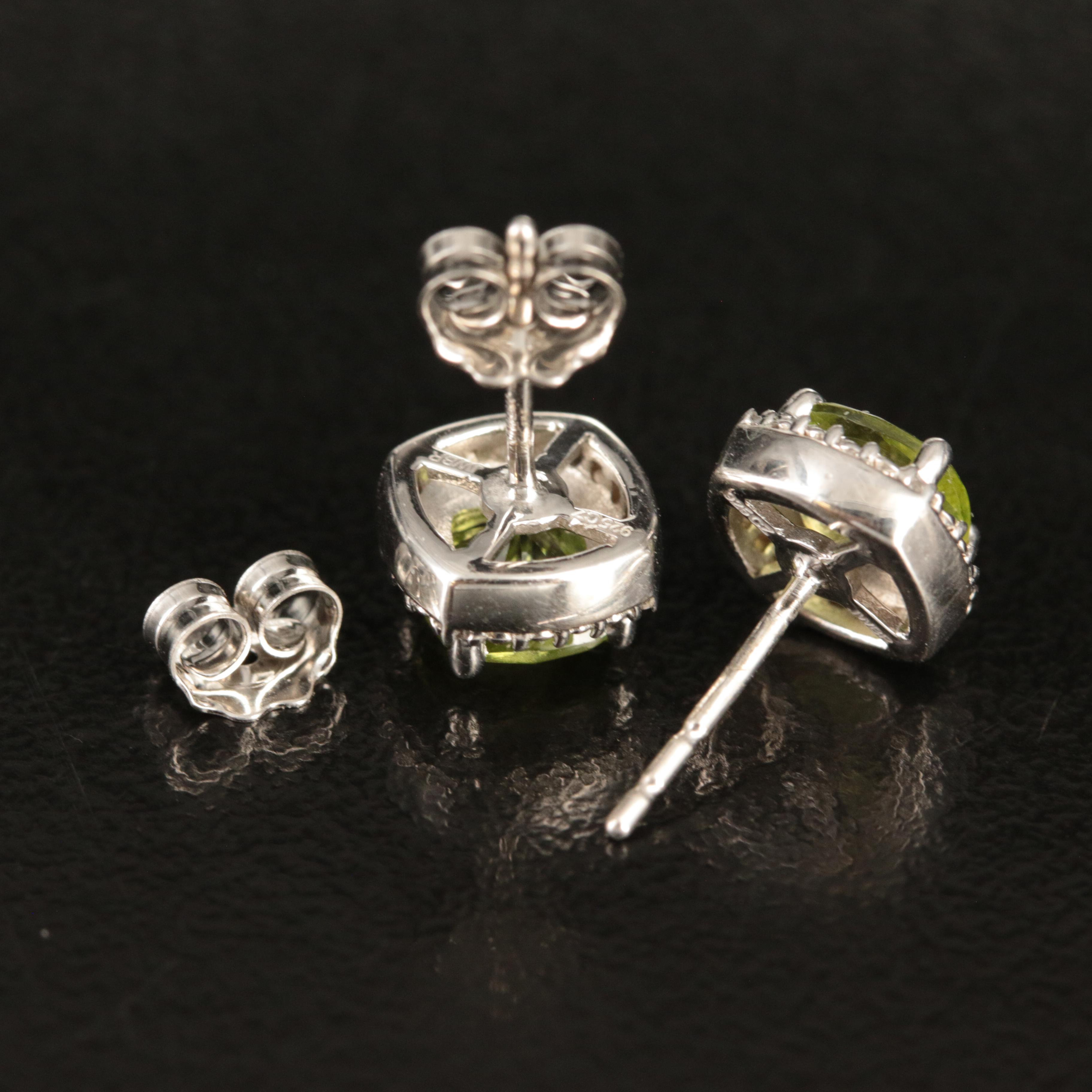Sterling Peridot and Cubic Zirconia Stud Earrings