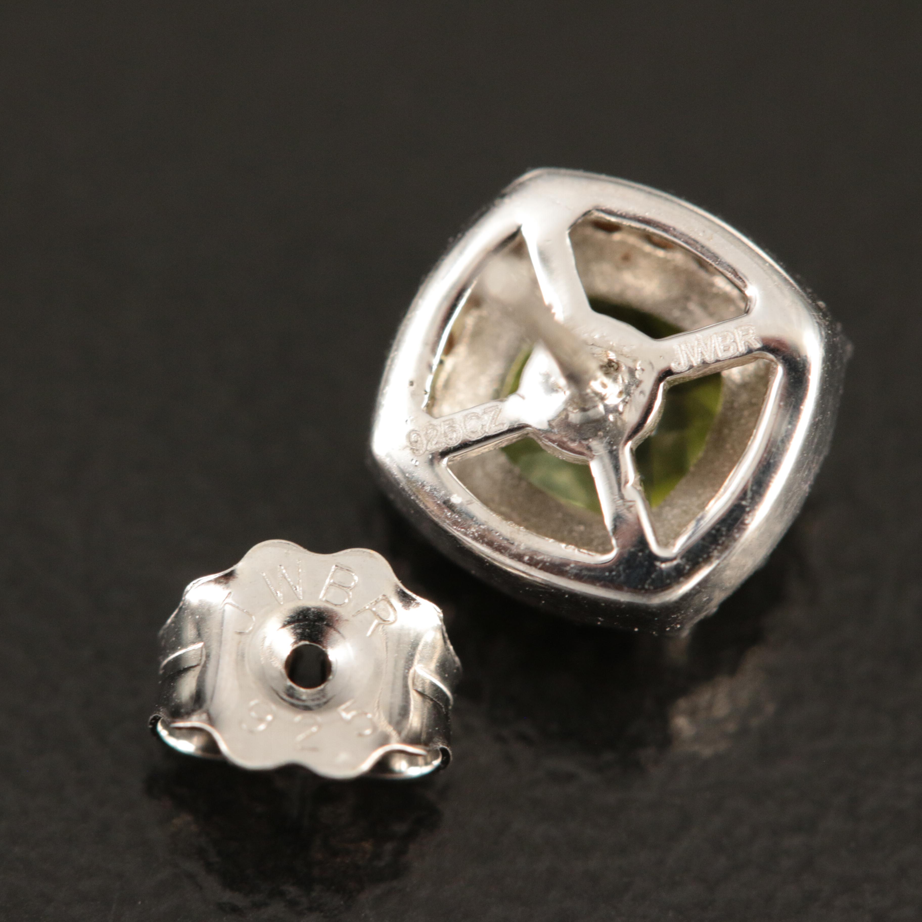 Sterling Peridot and Cubic Zirconia Stud Earrings