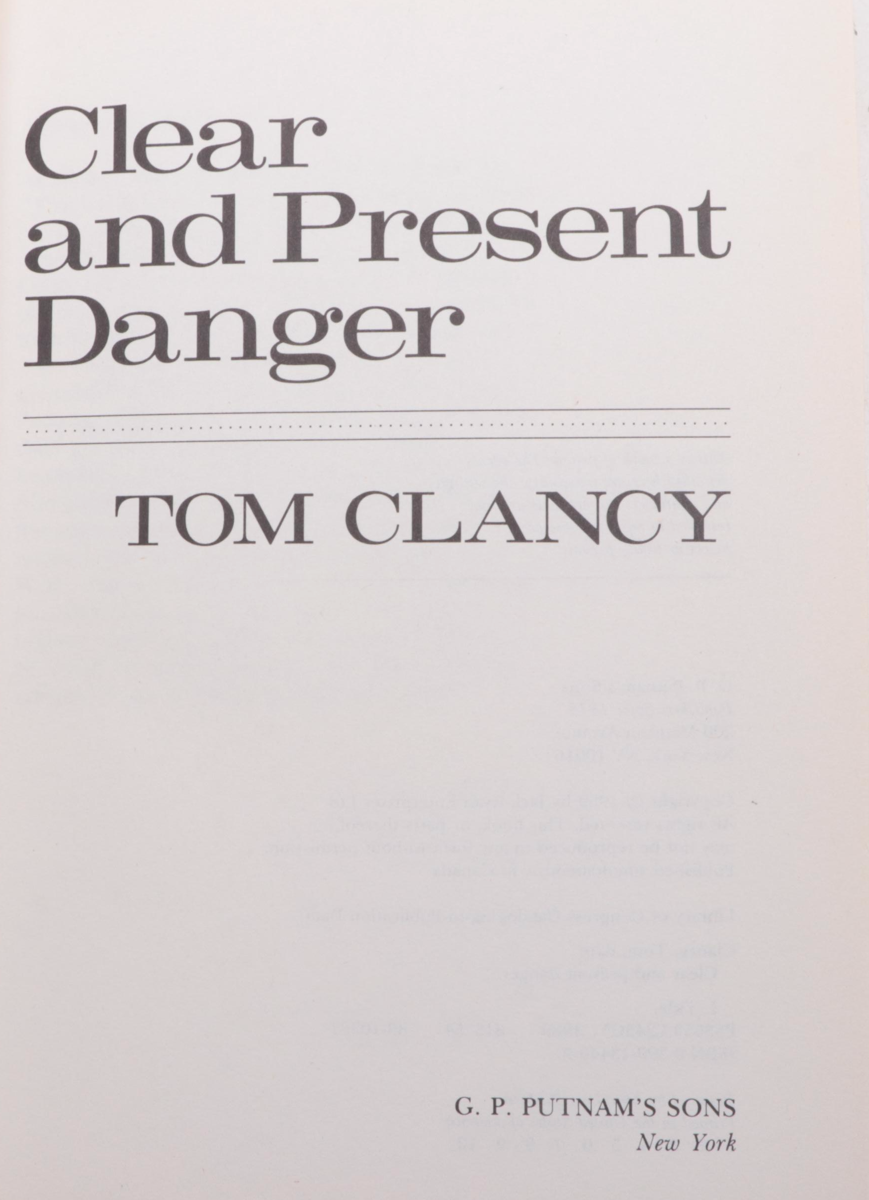 First Edition Tom Clancy Novels Including "Clear and Present Danger"