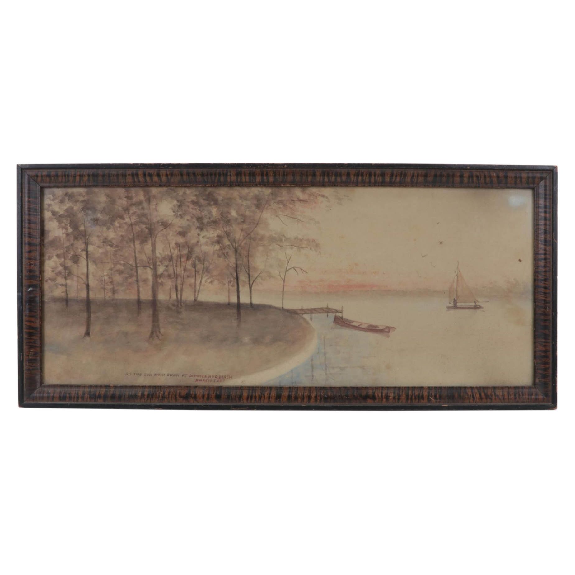 "As the Sun Went Down at Summerland Beach" Watercolor Painting, Circa 1930