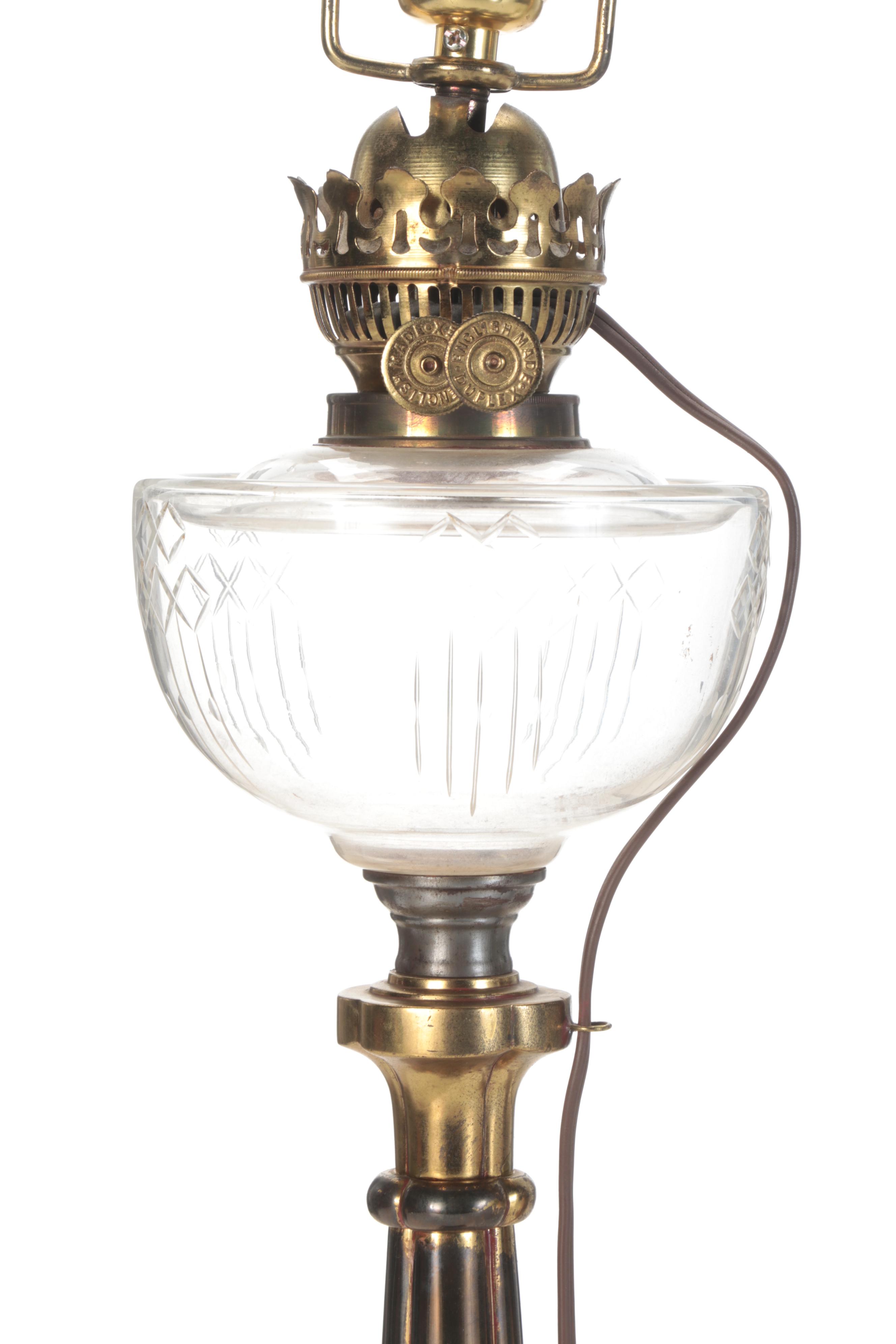 Duplex English and Other Glass and Brass Converted Oil Table Lamps