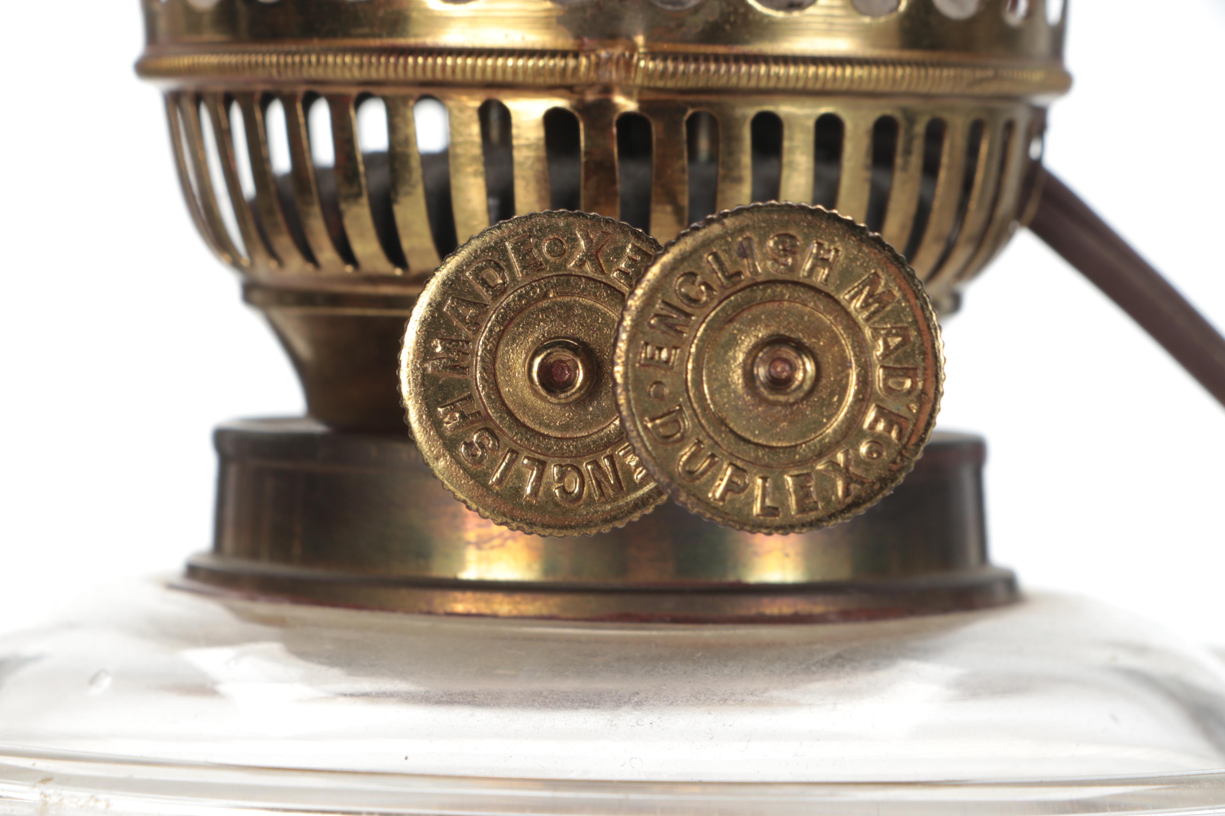 Duplex English and Other Glass and Brass Converted Oil Table Lamps