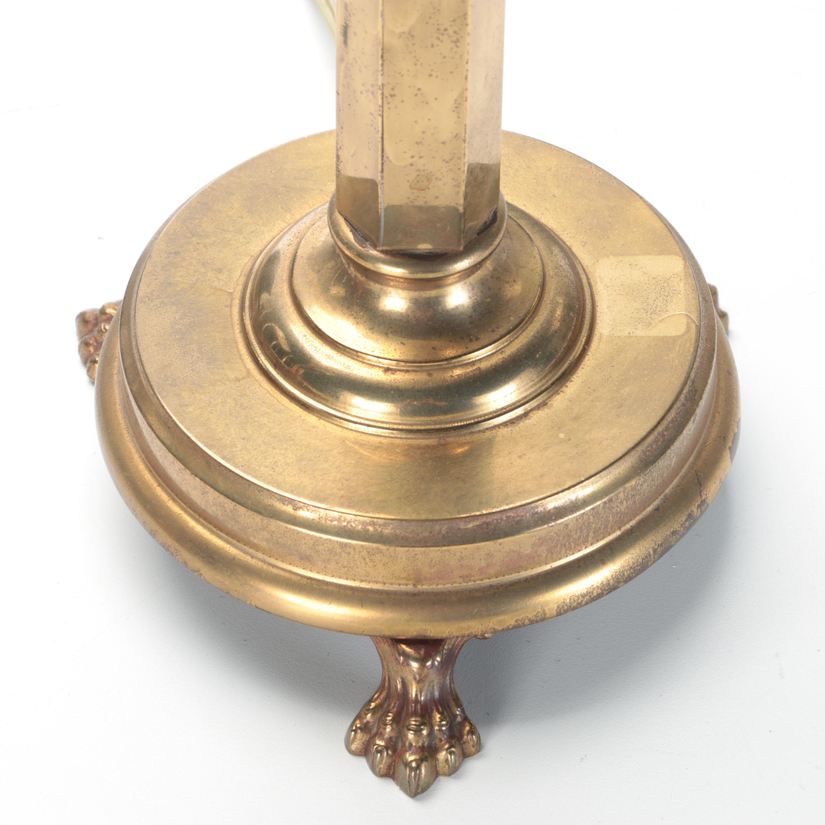 Duplex English and Other Glass and Brass Converted Oil Table Lamps