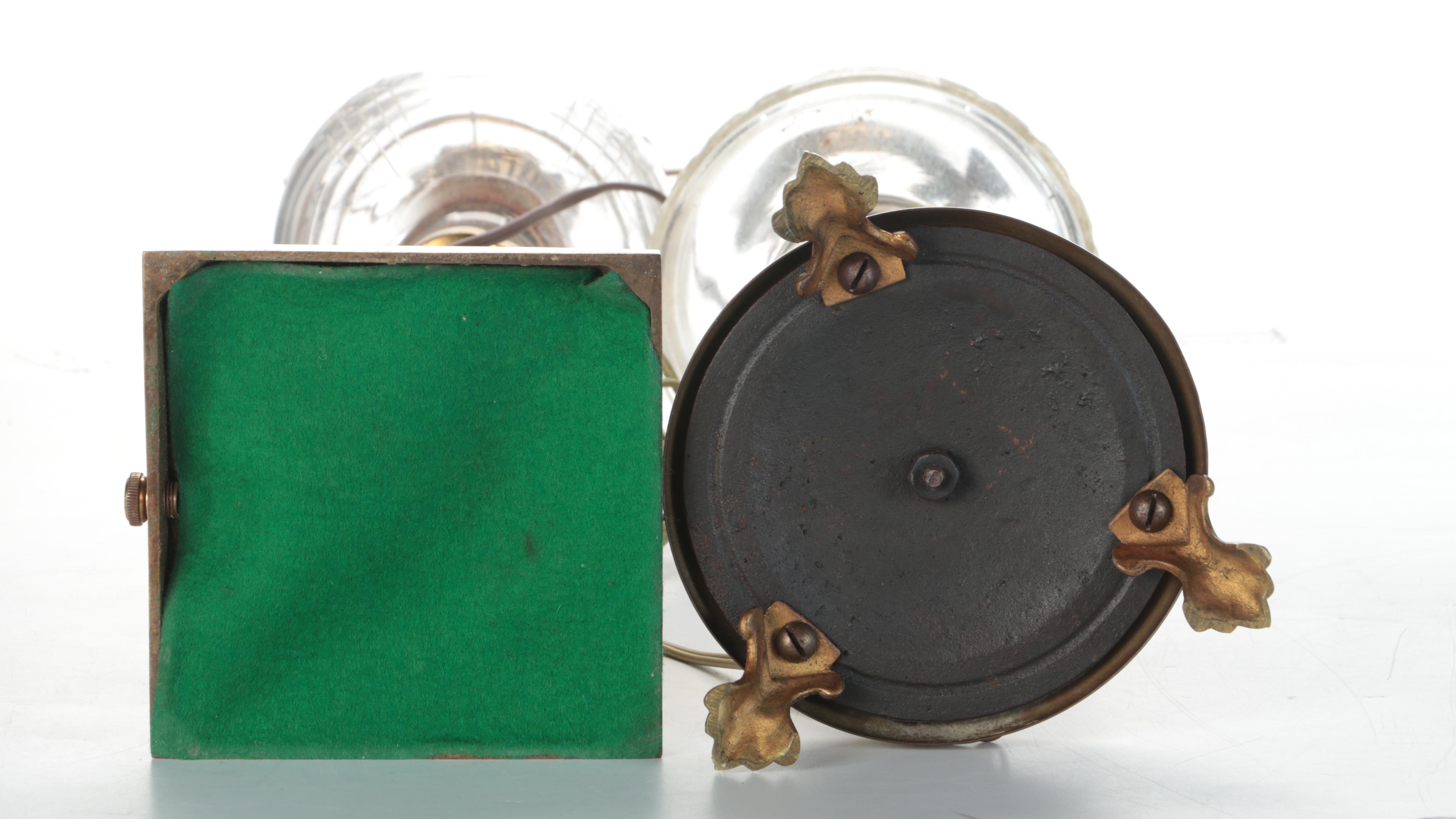 Duplex English and Other Glass and Brass Converted Oil Table Lamps