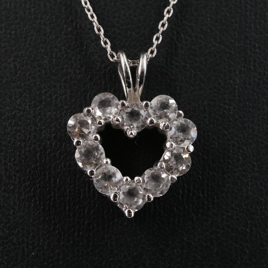 Sterling White Topaz Heart Pendant Necklace