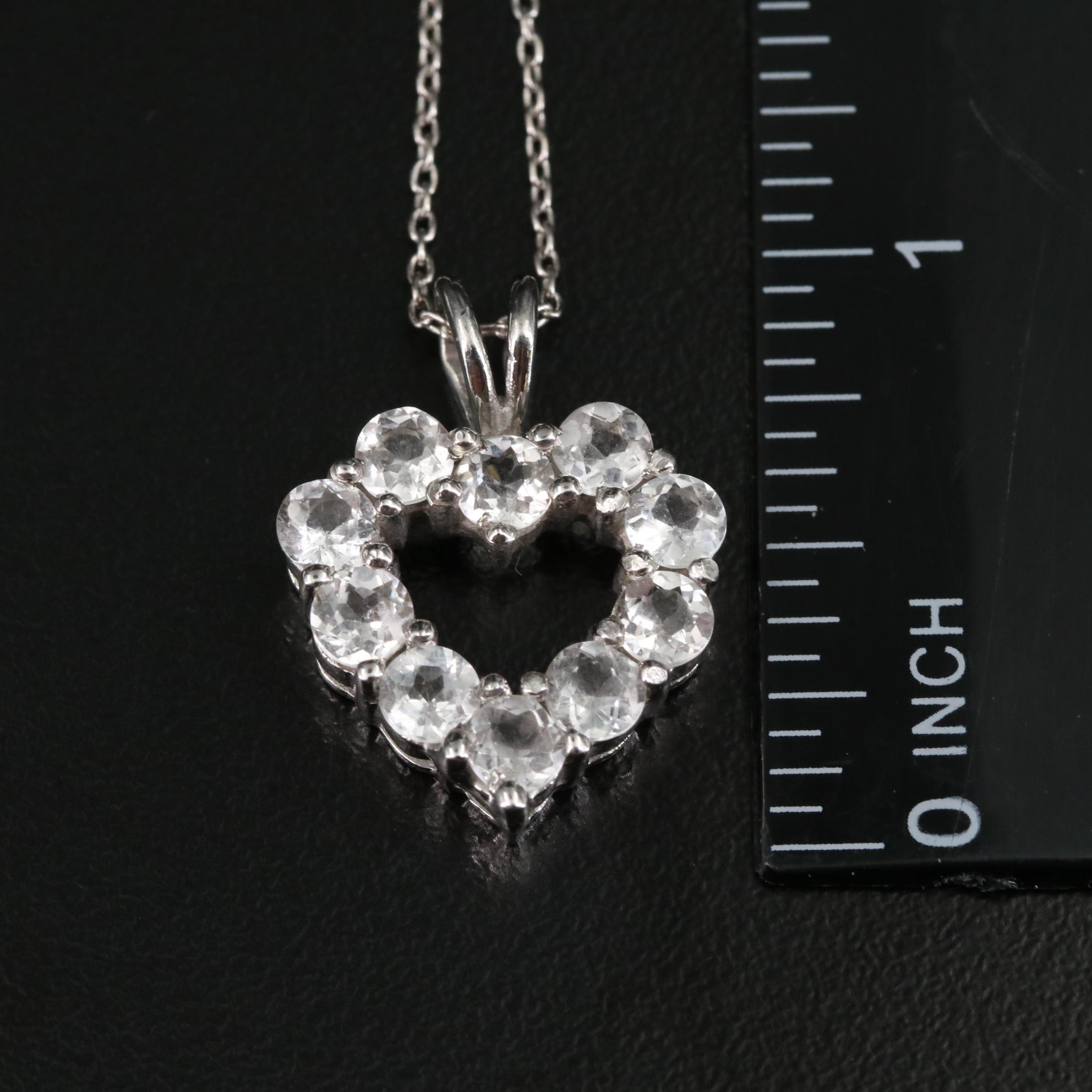 Sterling White Topaz Heart Pendant Necklace