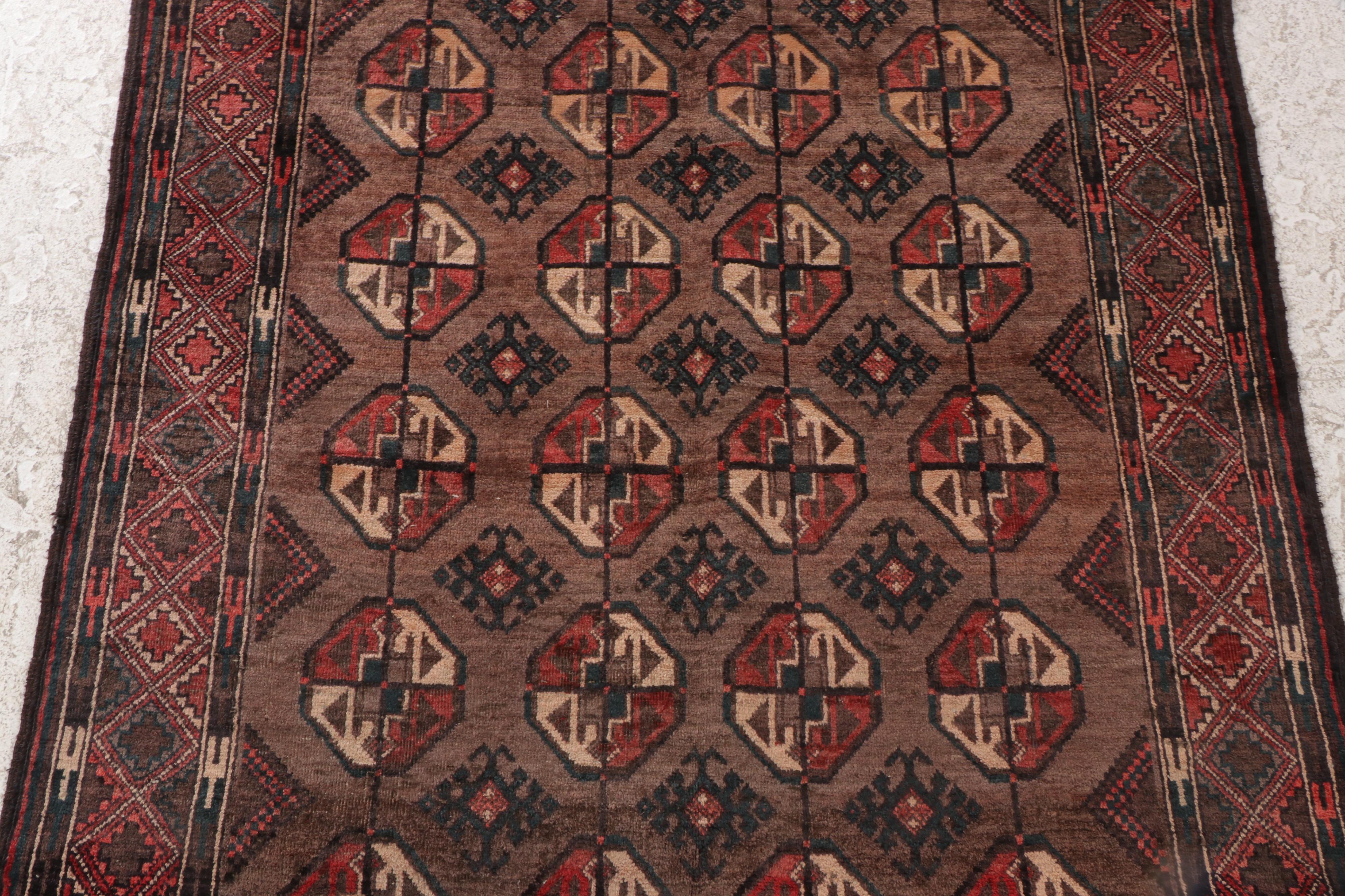 3'11 x 9'7 Hand-Knotted Persian Baluch Turkmen Baluch Area Rug