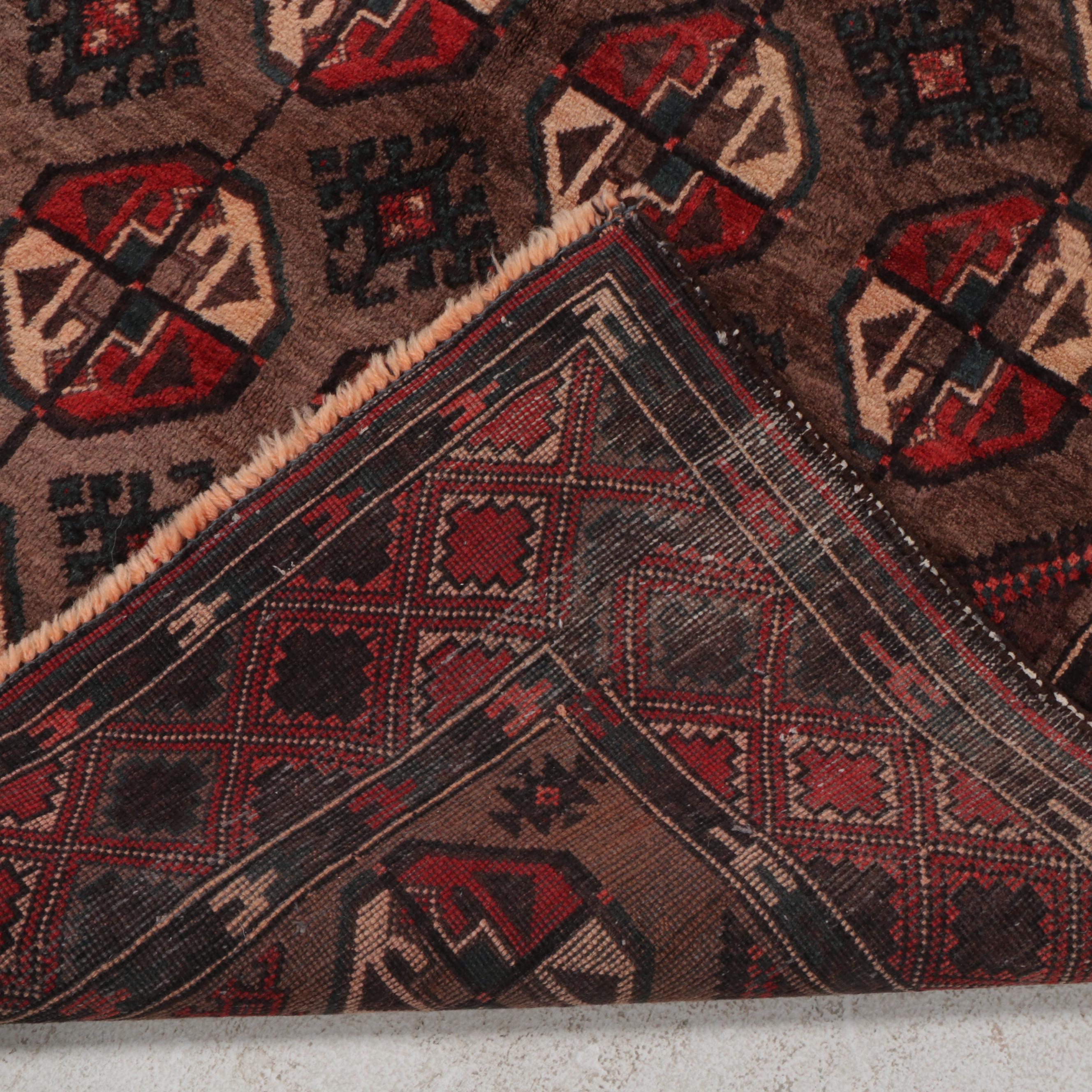 3'11 x 9'7 Hand-Knotted Persian Baluch Turkmen Baluch Area Rug